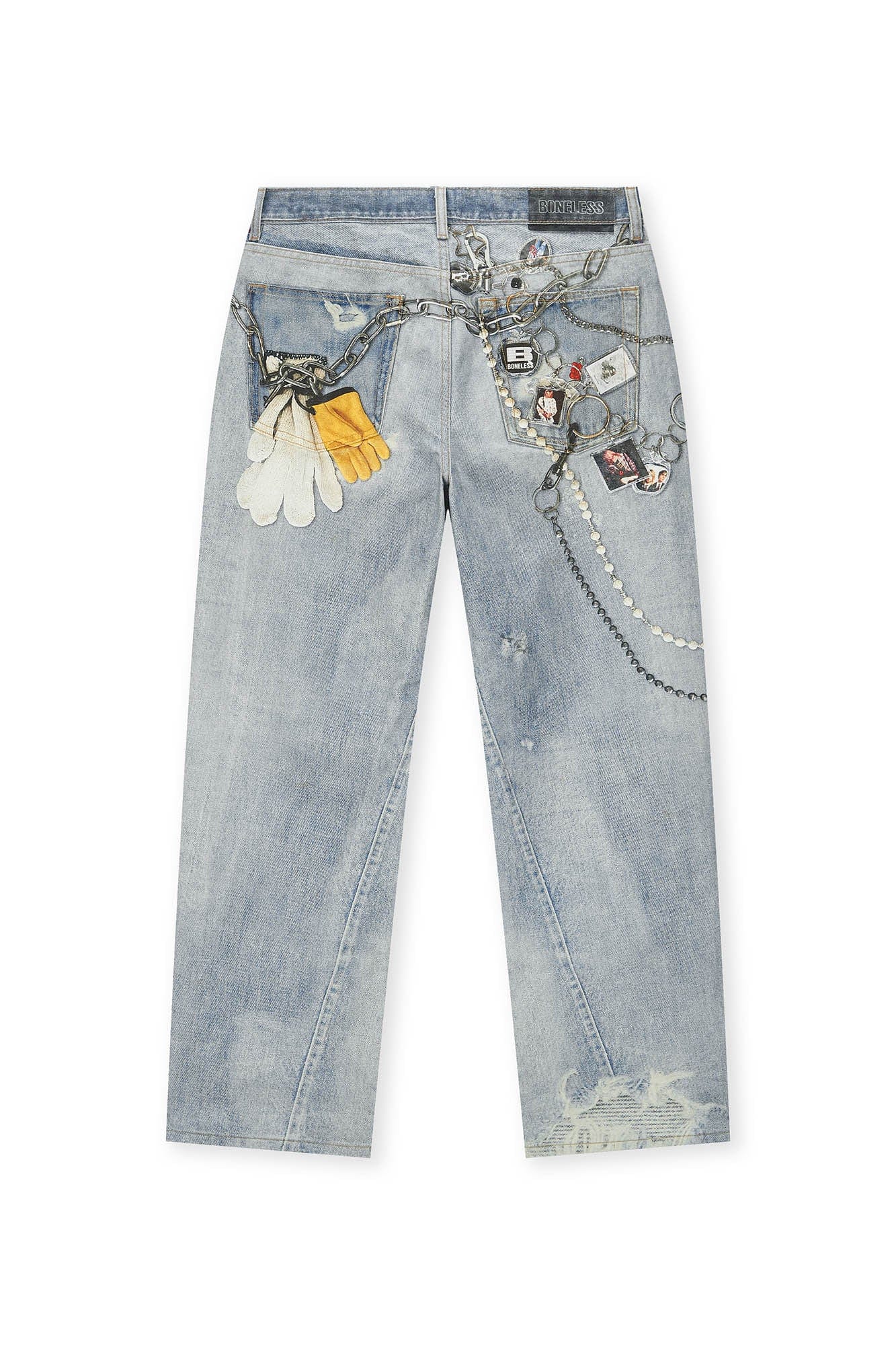 BONELESS Retro Chain Graphic Washed Jeans, premium urban and streetwear designers apparel on PROJECTISR.com, BONELESS