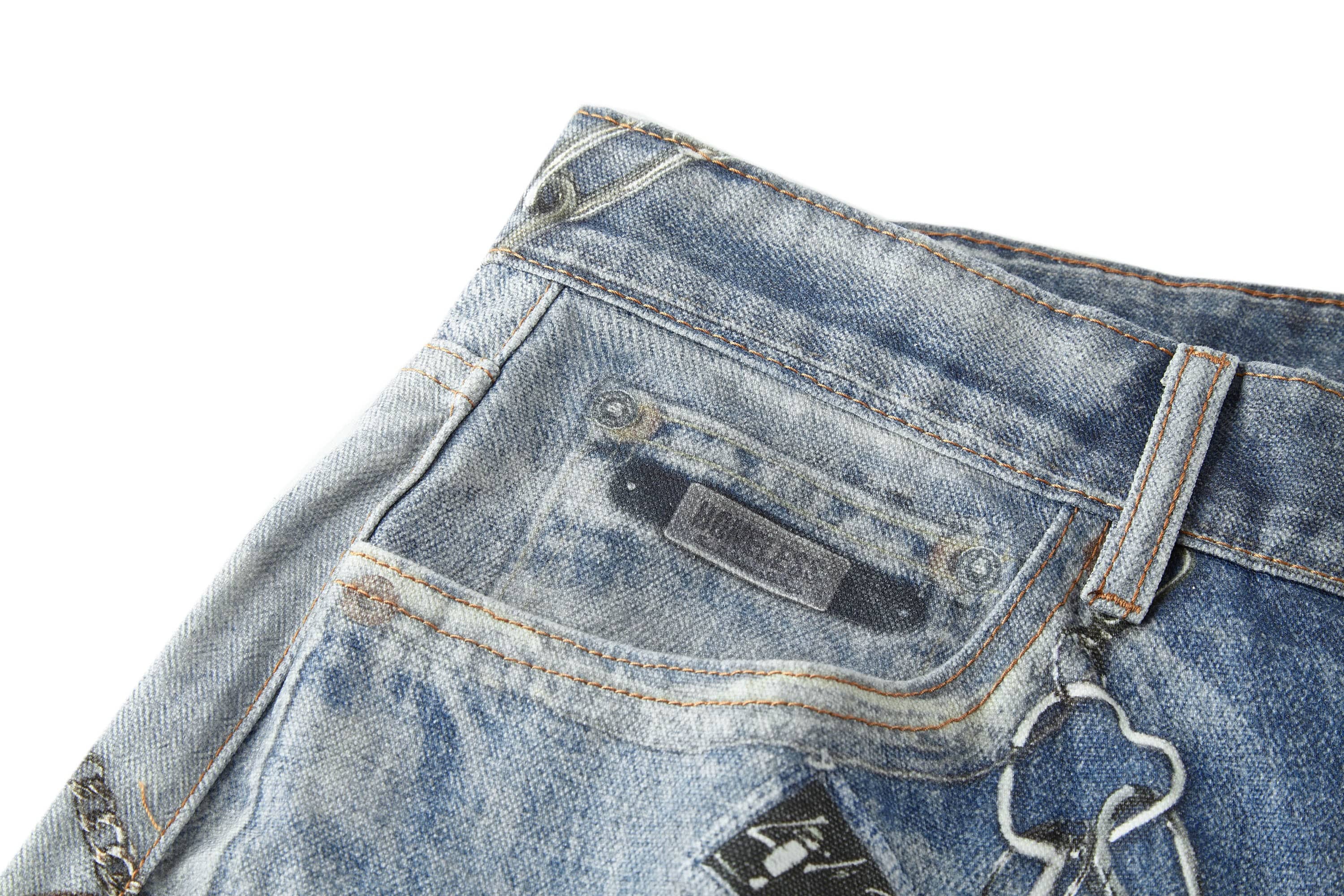 BONELESS Retro Chain Graphic Washed Jeans, premium urban and streetwear designers apparel on PROJECTISR.com, BONELESS