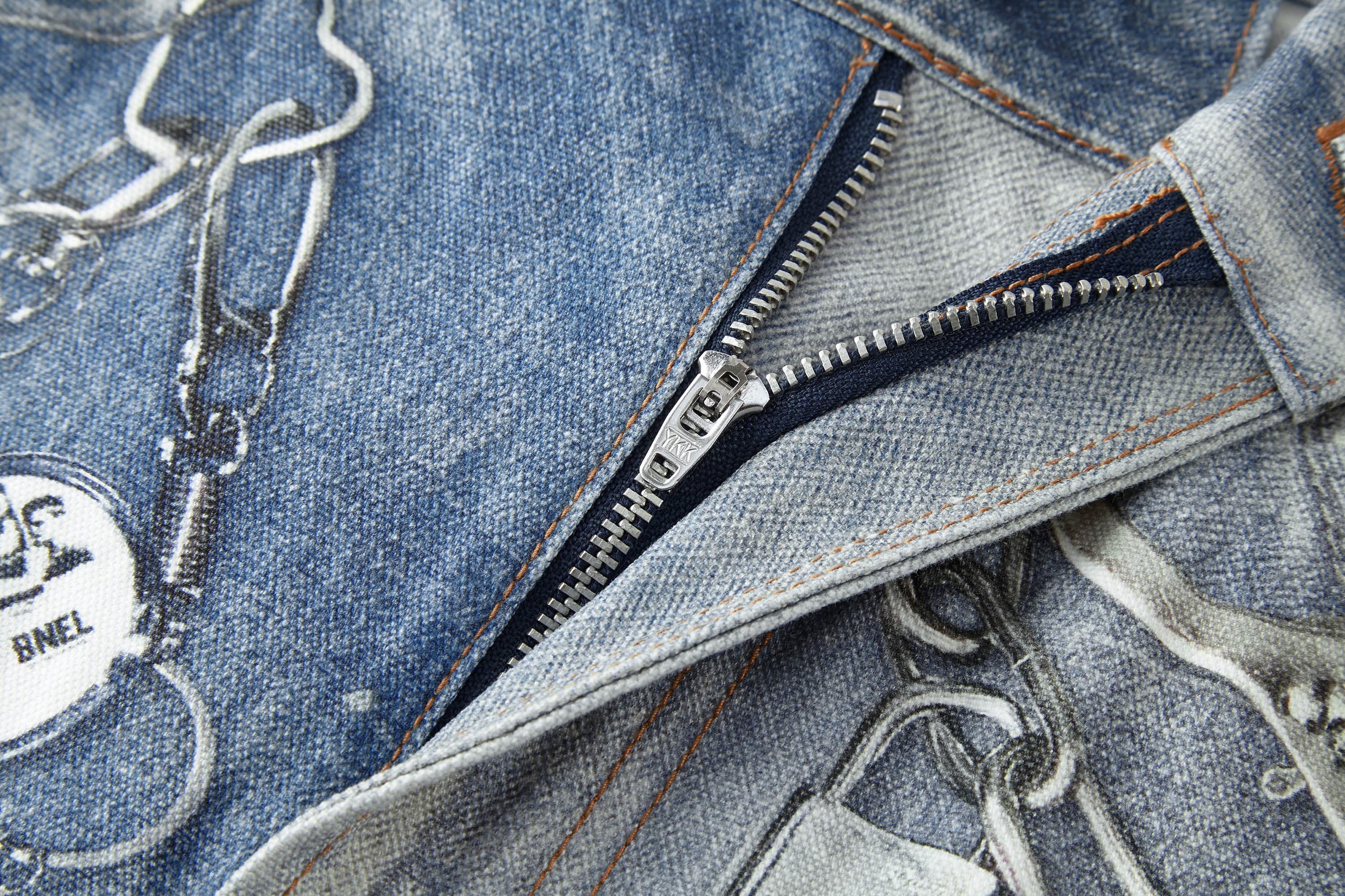 BONELESS Retro Chain Graphic Washed Jeans, premium urban and streetwear designers apparel on PROJECTISR.com, BONELESS