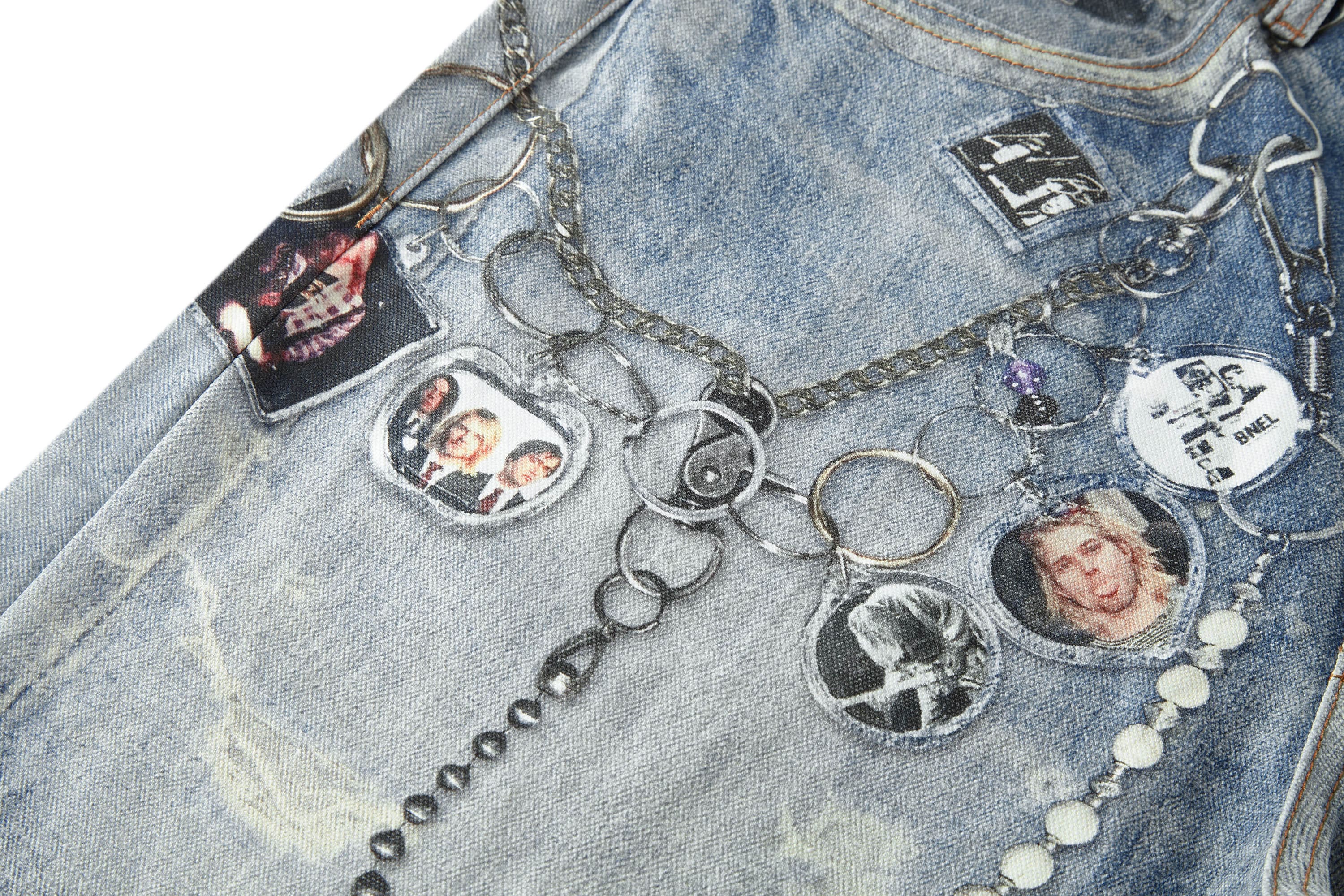 BONELESS Retro Chain Graphic Washed Jeans, premium urban and streetwear designers apparel on PROJECTISR.com, BONELESS