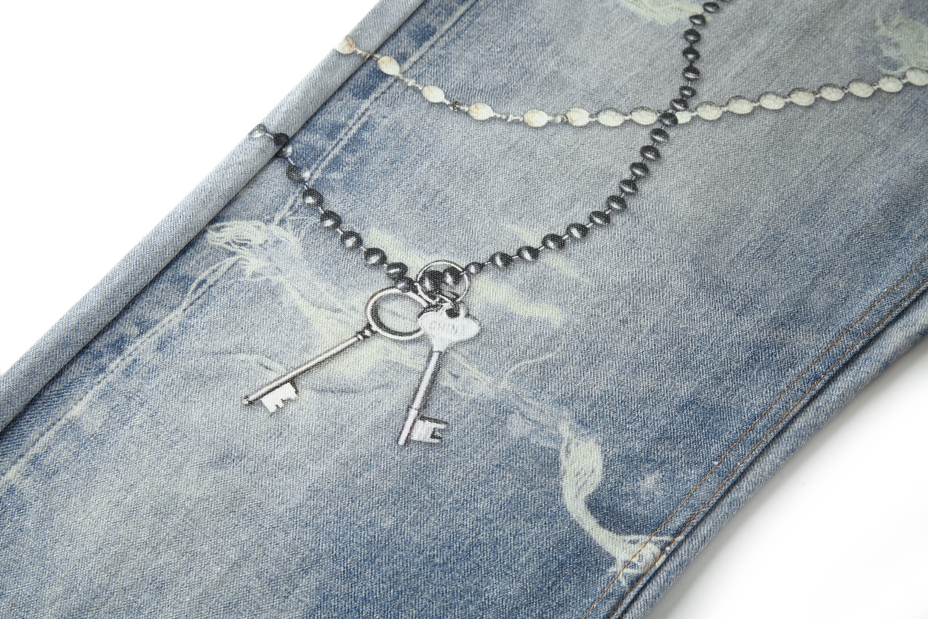 BONELESS Retro Chain Graphic Washed Jeans, premium urban and streetwear designers apparel on PROJECTISR.com, BONELESS