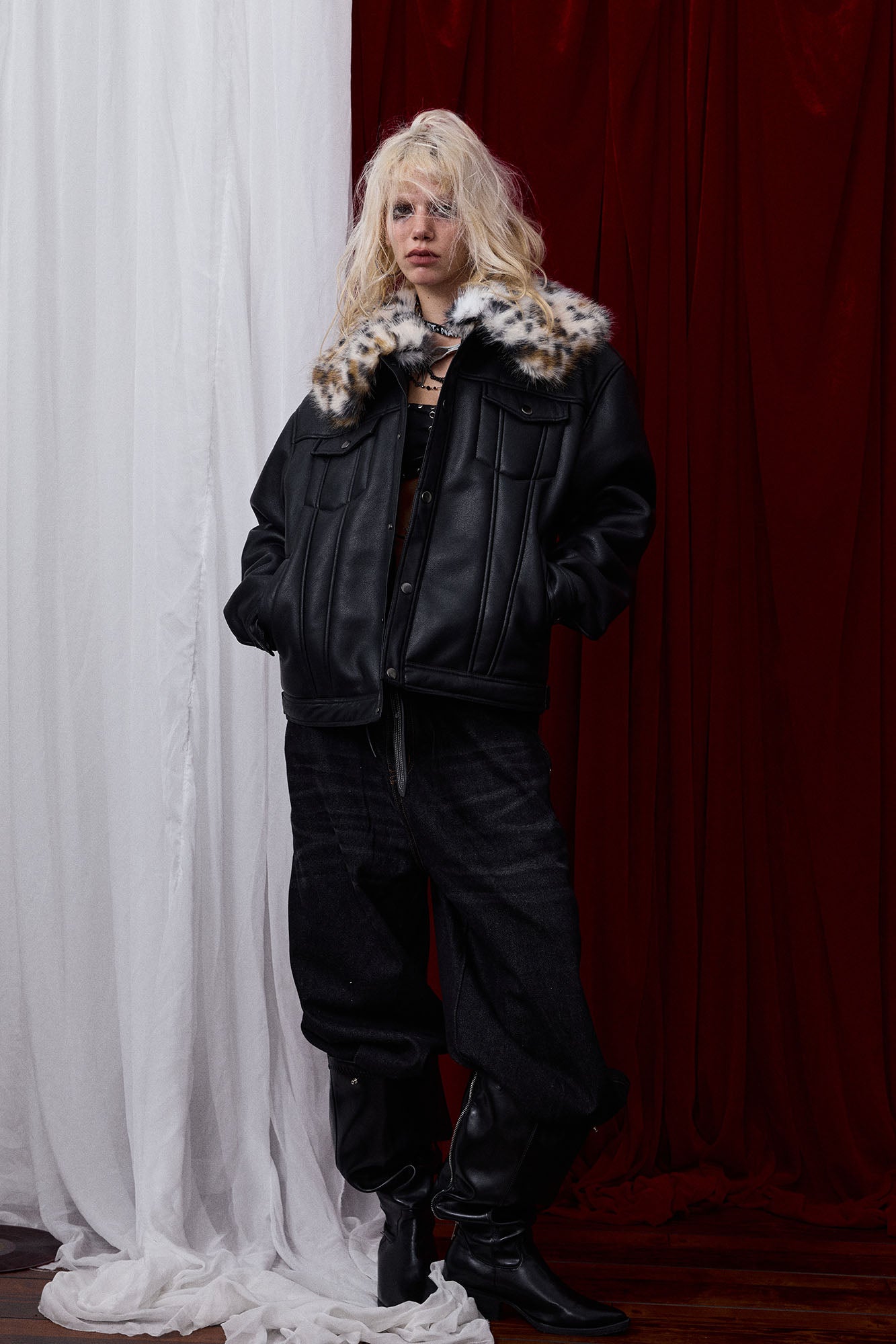 DONSMOKE × NANA Detachable Leopard Collar PU Jacket, premium urban and streetwear designers apparel on PROJECTISR.com, DONSMOKE