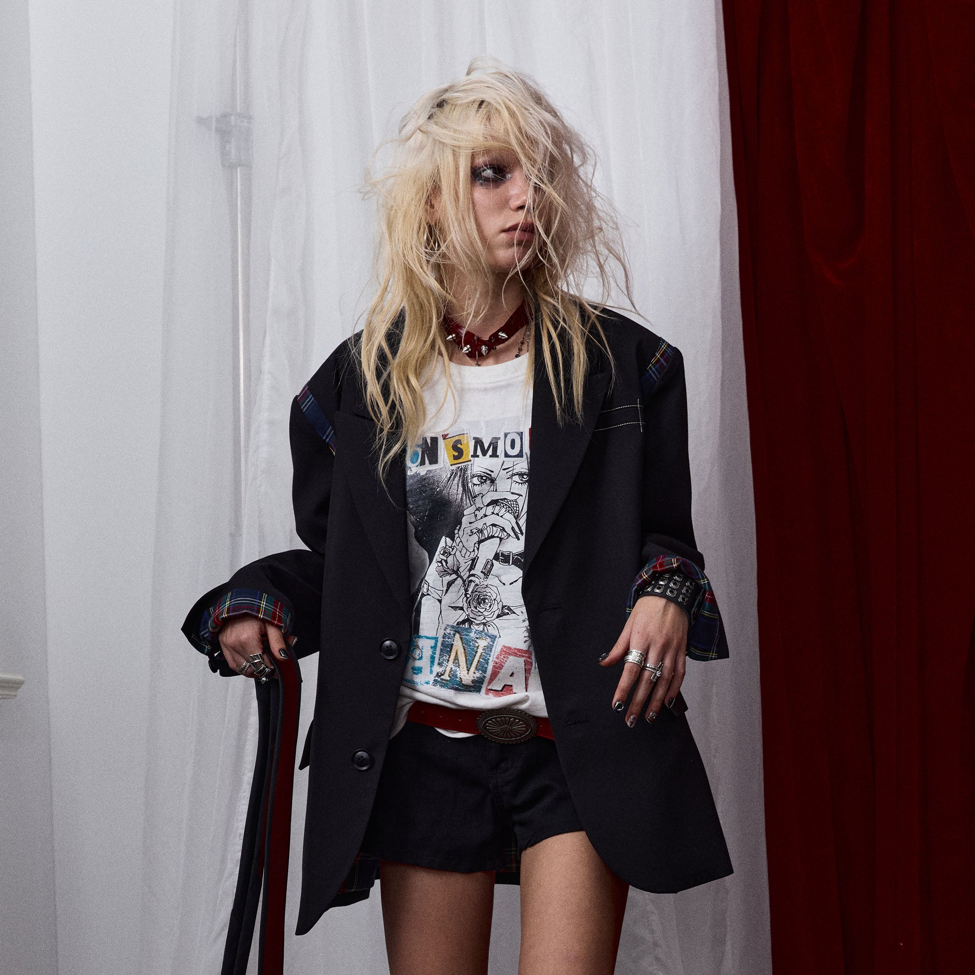 DONSMOKE × NANA Plaid Panel Graphic Oversized Blazer, premium urban and streetwear designers apparel on PROJECTISR.com, DONSMOKE