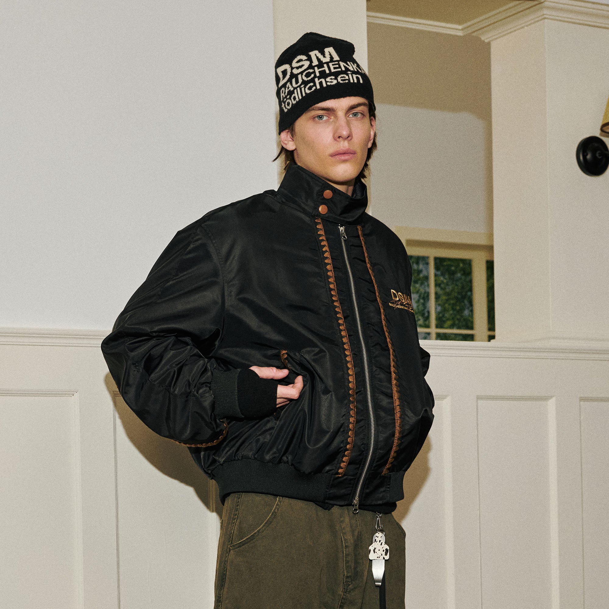 DONSMOKE Glossy Contrast Whipstitch Bomber Jacket, premium urban and streetwear designers apparel on PROJECTISR.com, DONSMOKE