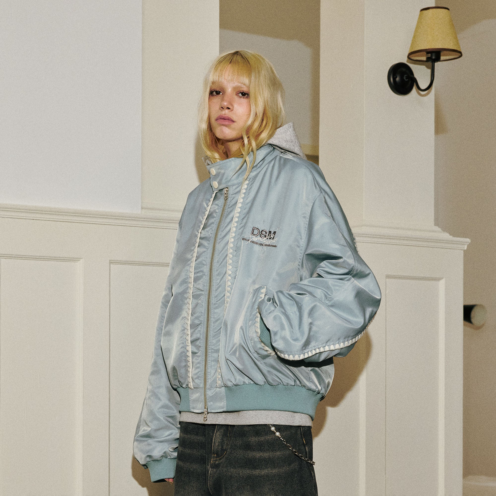 DONSMOKE Glossy Contrast Whipstitch Bomber Jacket, premium urban and streetwear designers apparel on PROJECTISR.com, DONSMOKE
