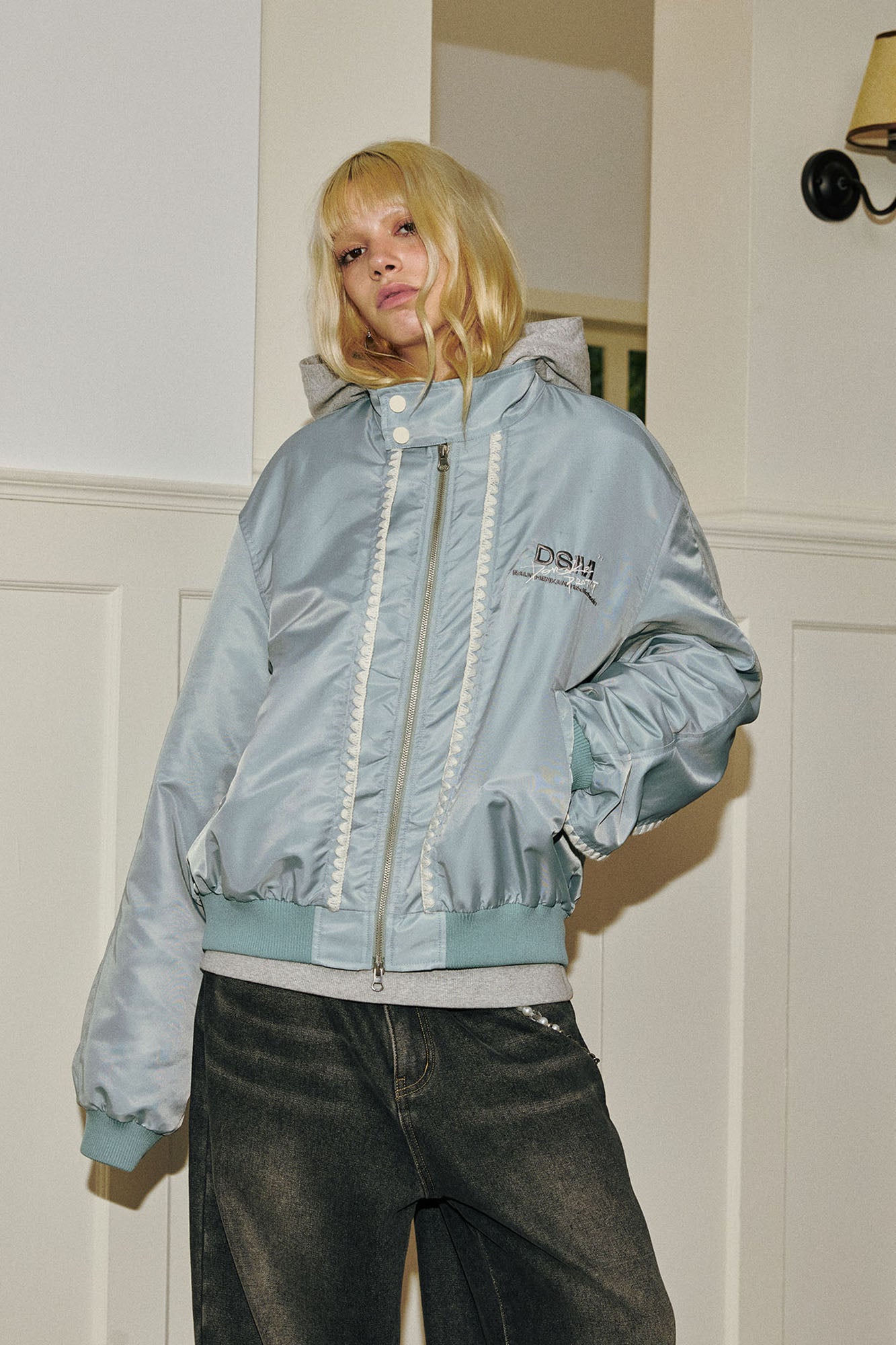DONSMOKE Glossy Contrast Whipstitch Bomber Jacket, premium urban and streetwear designers apparel on PROJECTISR.com, DONSMOKE