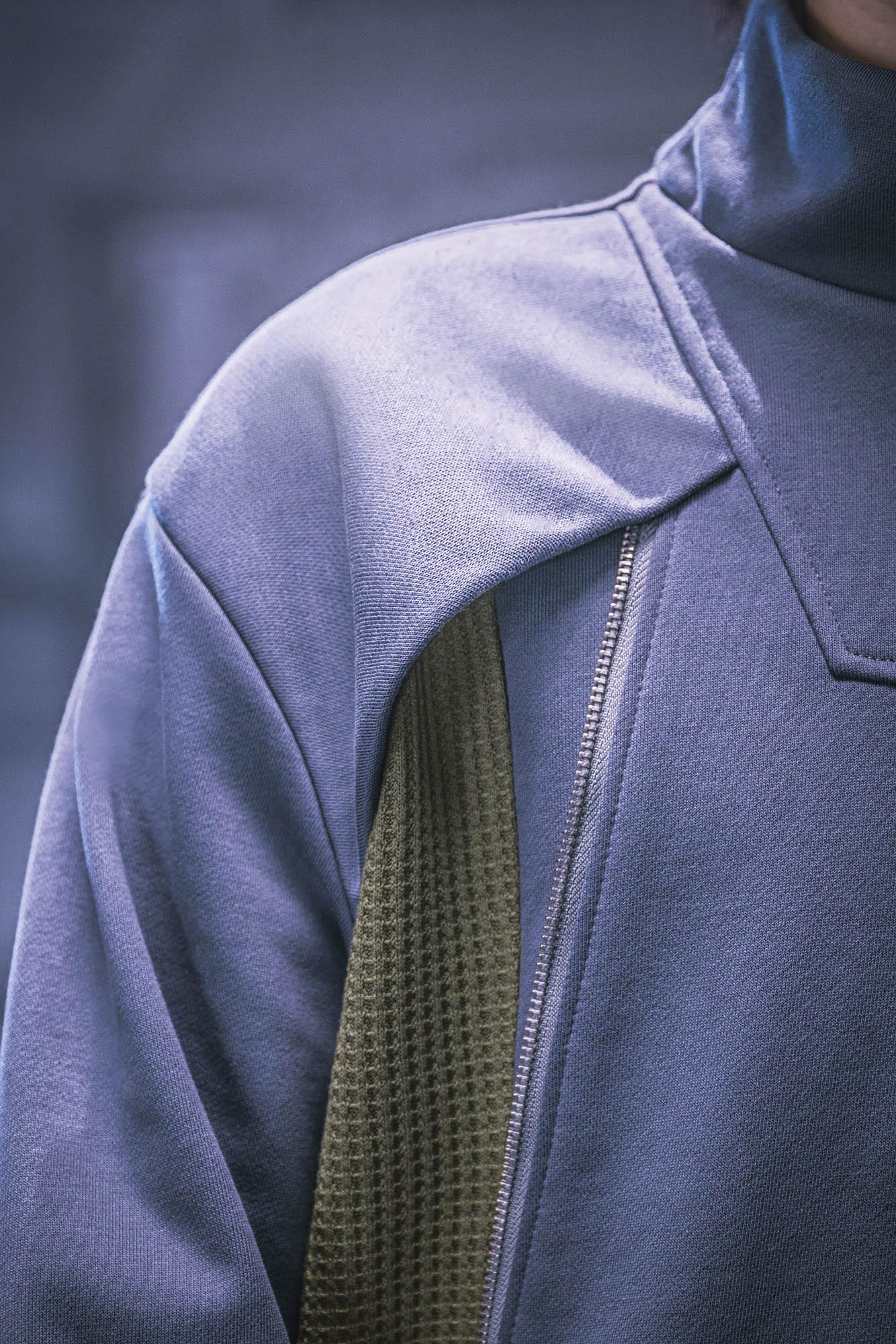 XIPHEVIL Mesh Paneled Tactical Turtleneck Sweatshirt Blue, premium urban and streetwear designers apparel on PROJECTISR.com, XIPHEVIL