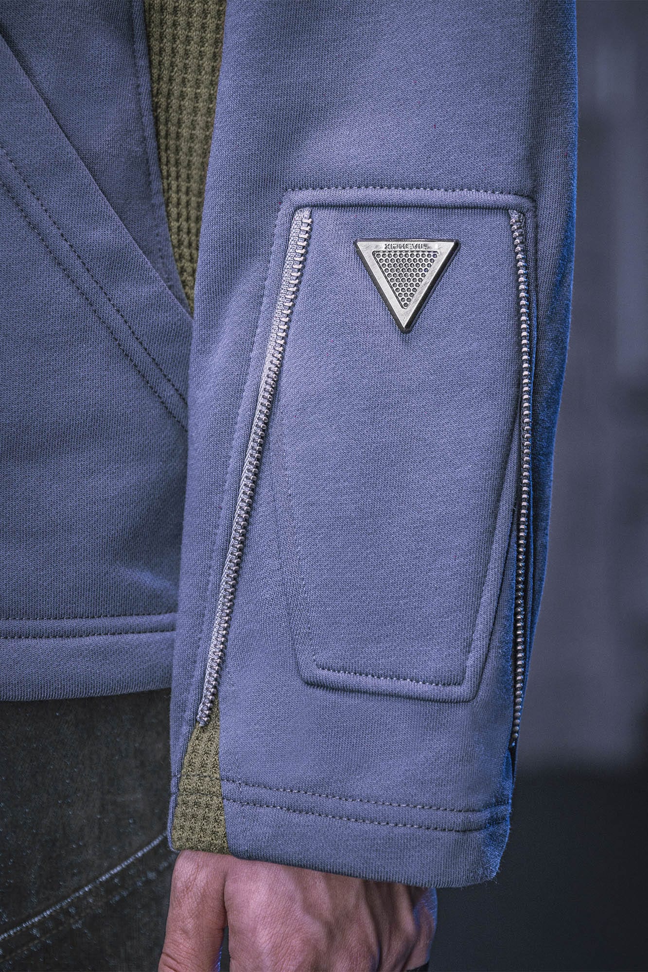 XIPHEVIL Mesh Paneled Tactical Turtleneck Sweatshirt Blue, premium urban and streetwear designers apparel on PROJECTISR.com, XIPHEVIL