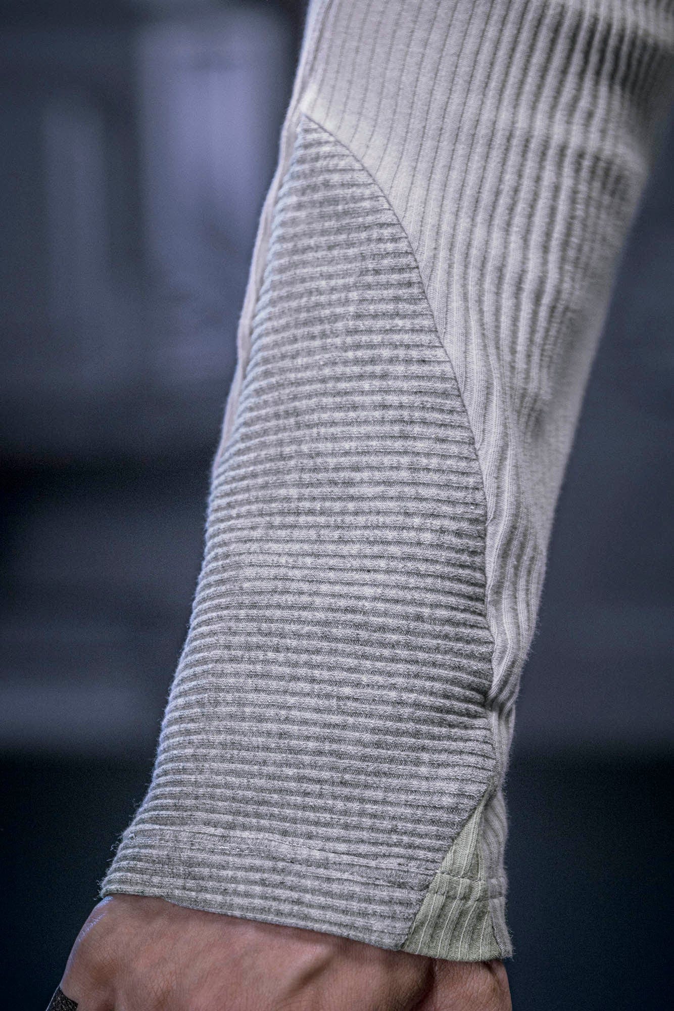 XIPHEVIL Ribbed Paneled Turtleneck Long-Sleeve Tee Grey, premium urban and streetwear designers apparel on PROJECTISR.com, XIPHEVIL
