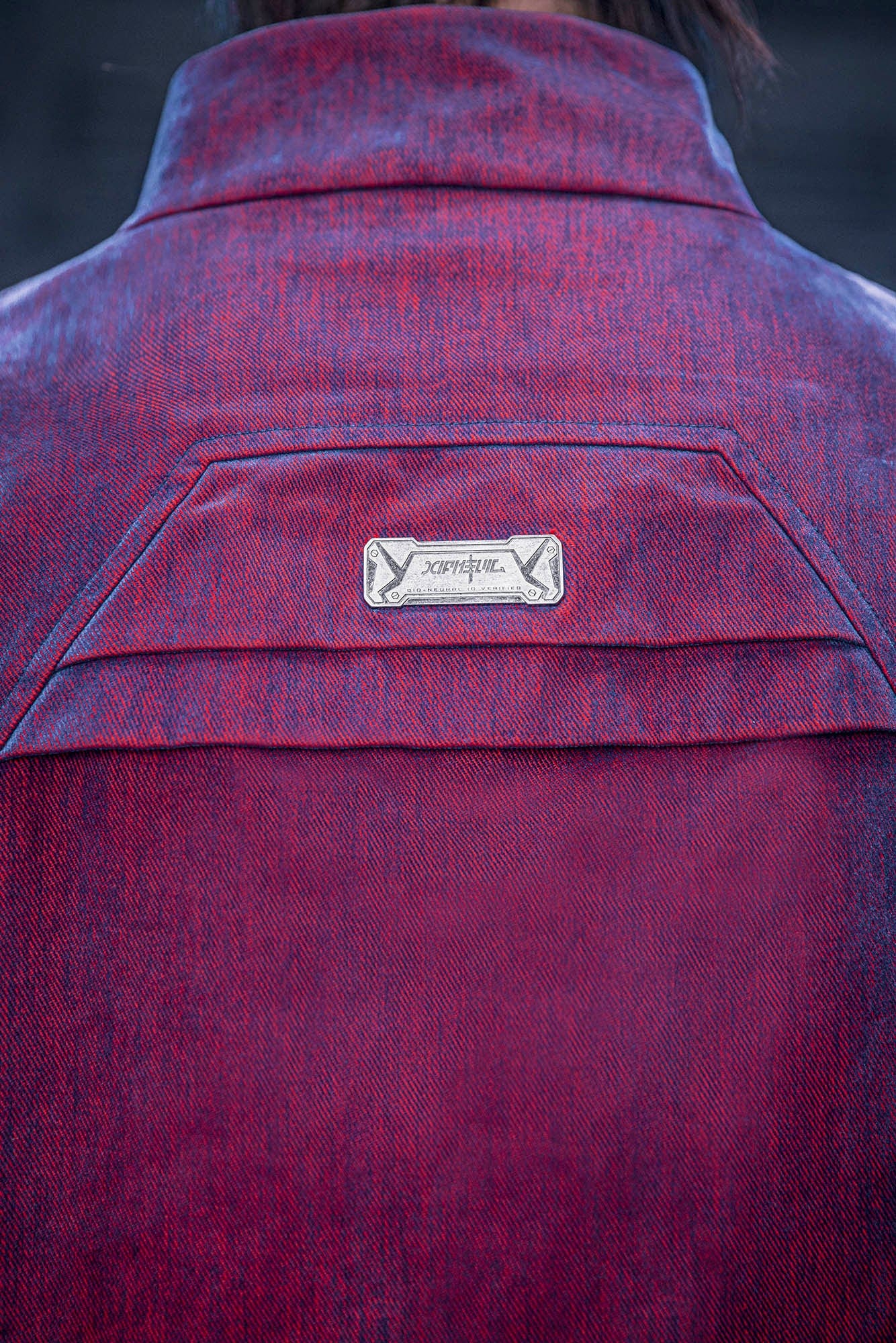 XIPHEVIL Mech Deconstructed Washed Denim Jacket Red, premium urban and streetwear designers apparel on PROJECTISR.com, XIPHEVIL