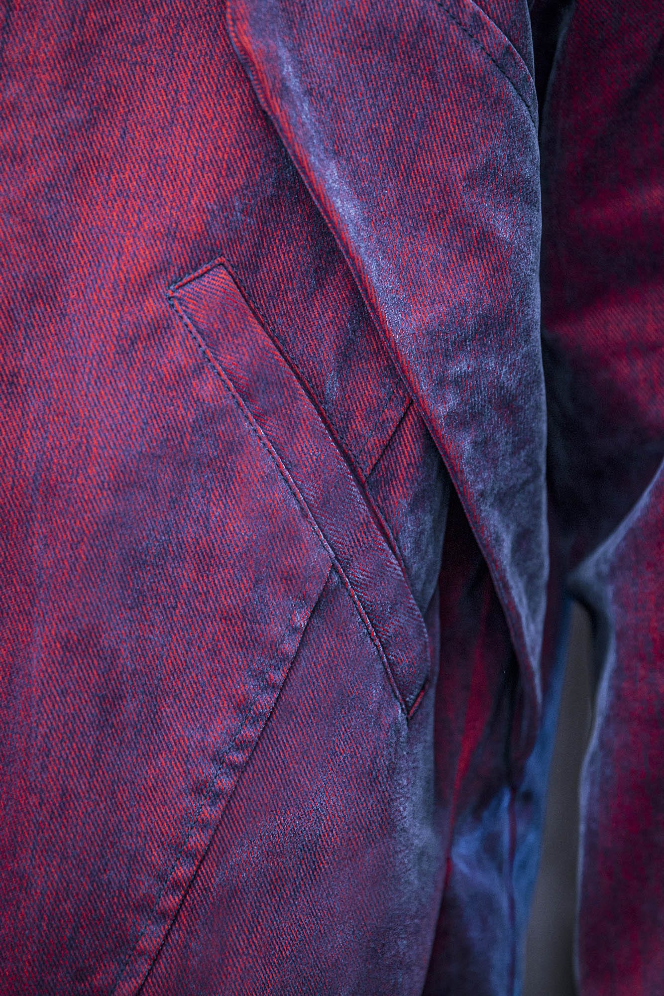 XIPHEVIL Mech Deconstructed Washed Denim Jacket Red, premium urban and streetwear designers apparel on PROJECTISR.com, XIPHEVIL