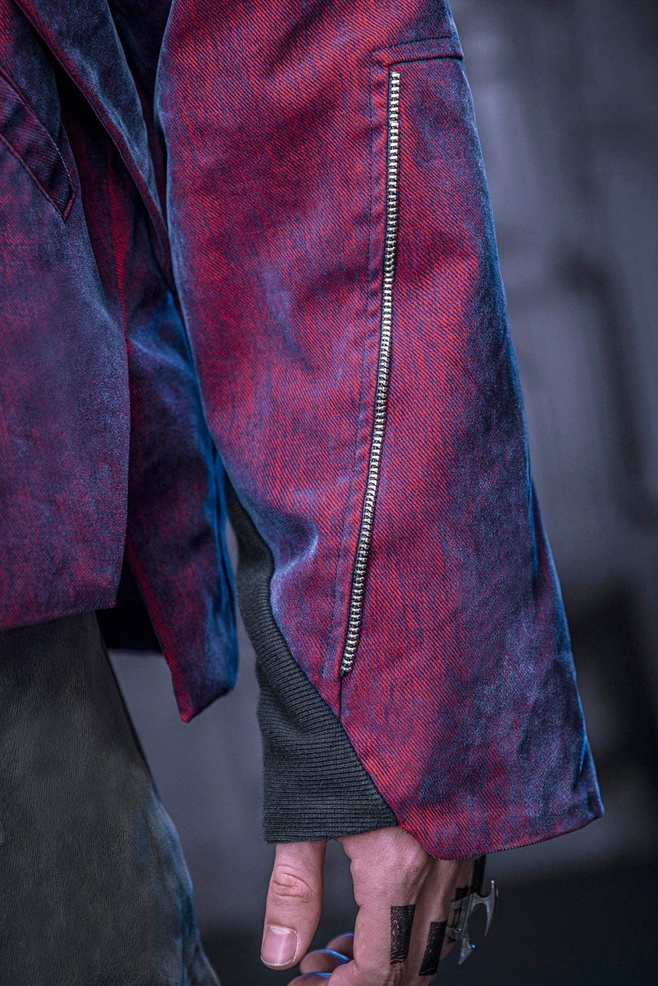 XIPHEVIL Mech Deconstructed Washed Denim Jacket Red, premium urban and streetwear designers apparel on PROJECTISR.com, XIPHEVIL
