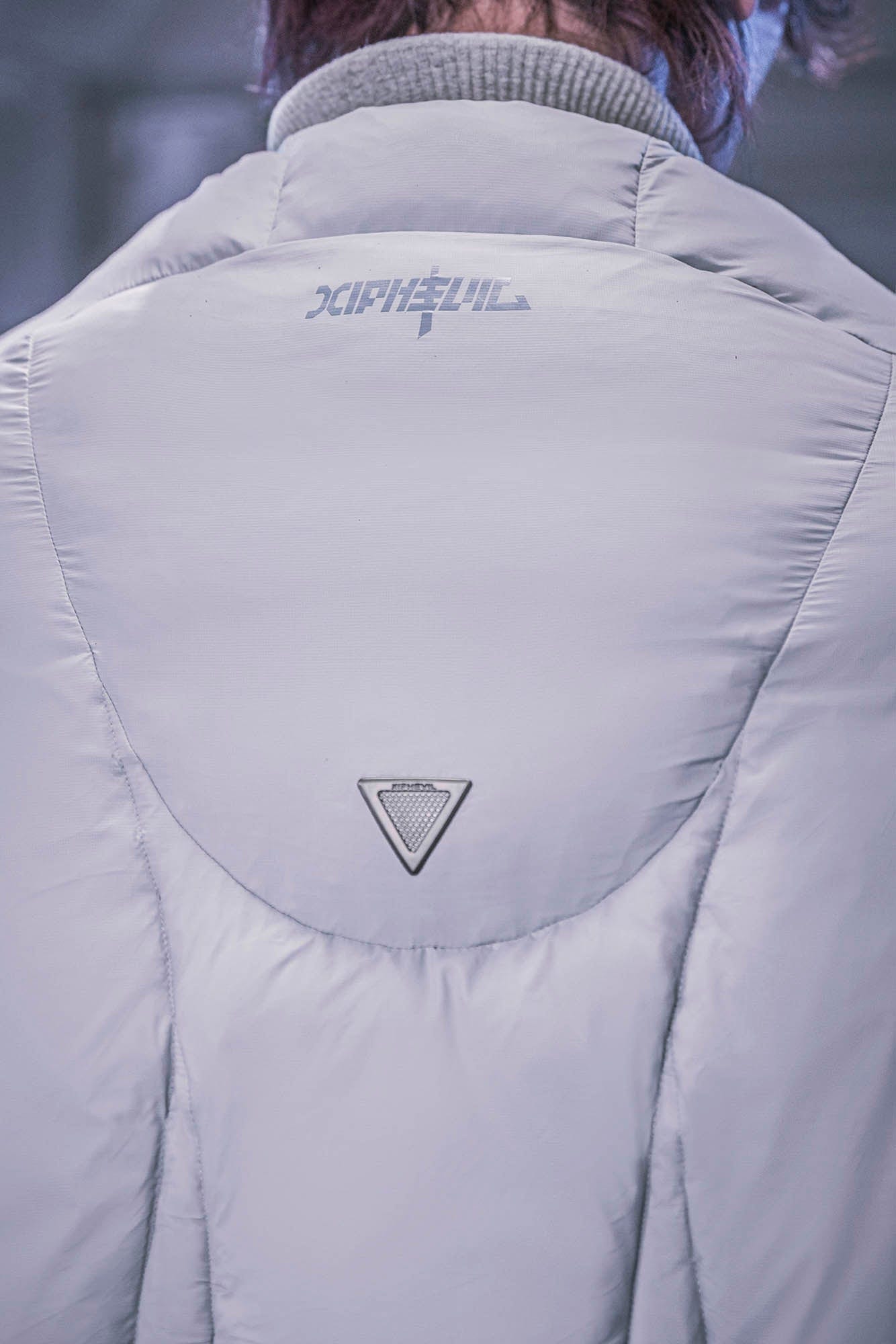XIPHEVIL Exoskeleton Detachable-Sleeve Paneled Puffer Jacket, premium urban and streetwear designers apparel on PROJECTISR.com, XIPHEVIL