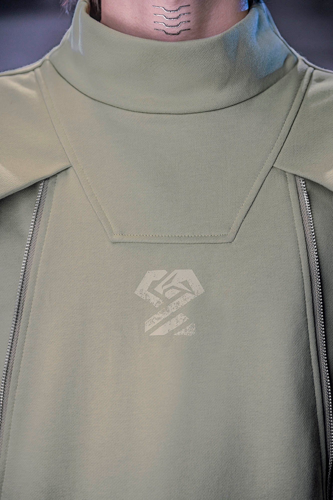 XIPHEVIL Mesh Paneled Tactical Turtleneck Sweatshirt Green, premium urban and streetwear designers apparel on PROJECTISR.com, XIPHEVIL