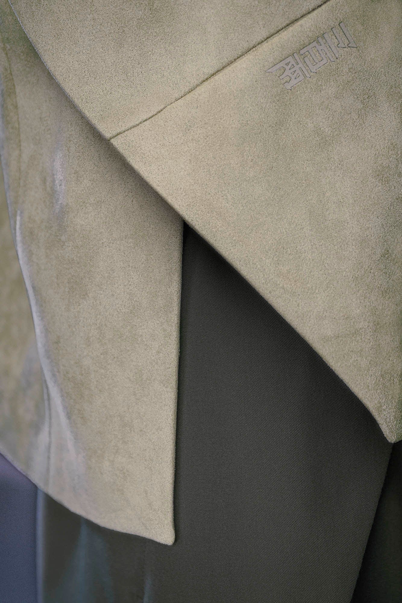 XIPHEVIL Deconstructed Utility Faux Suede Daoist Robe Sand, premium urban and streetwear designers apparel on PROJECTISR.com, XIPHEVIL