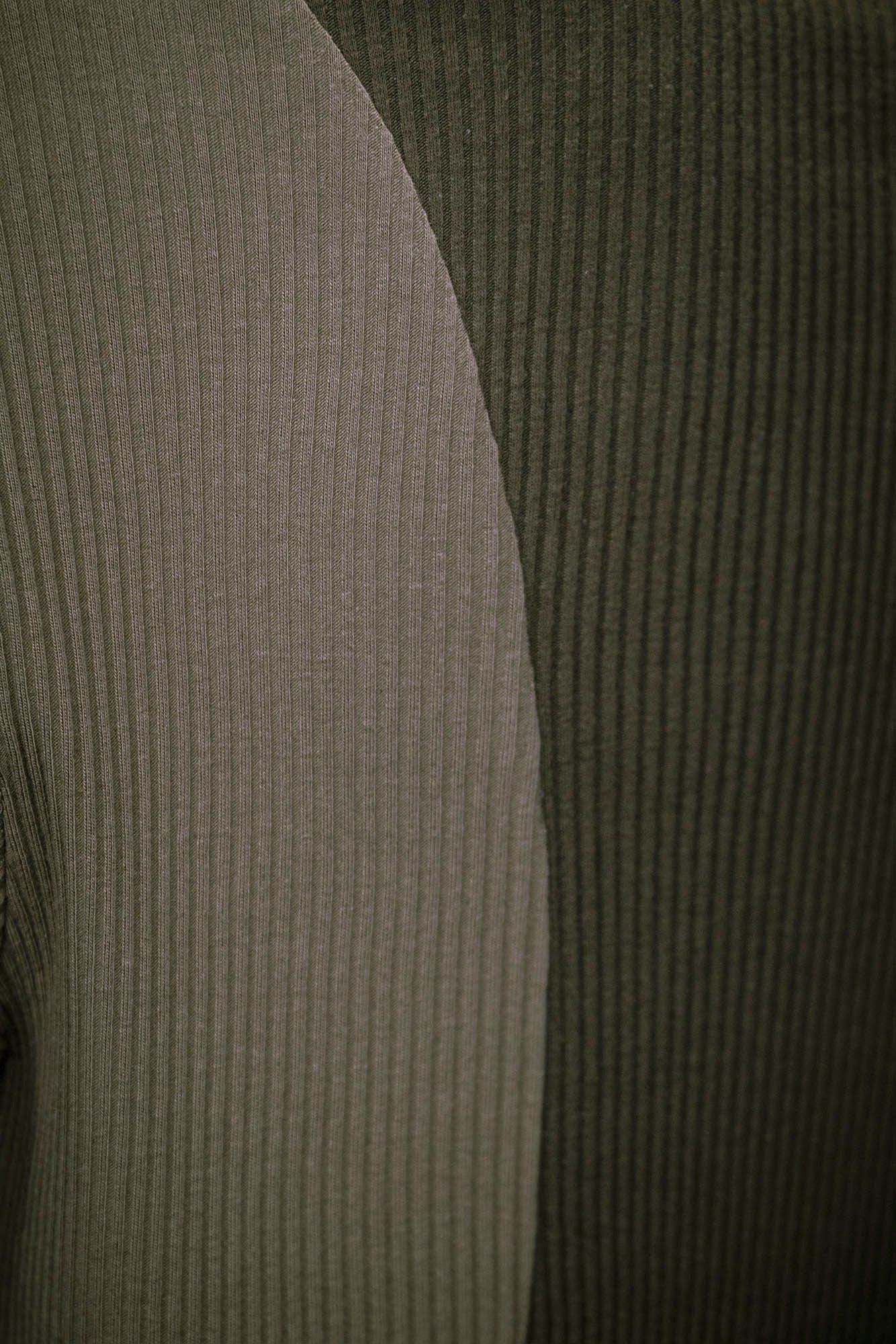 XIPHEVIL Ribbed Paneled Turtleneck Long-Sleeve Tee Green, premium urban and streetwear designers apparel on PROJECTISR.com, XIPHEVIL