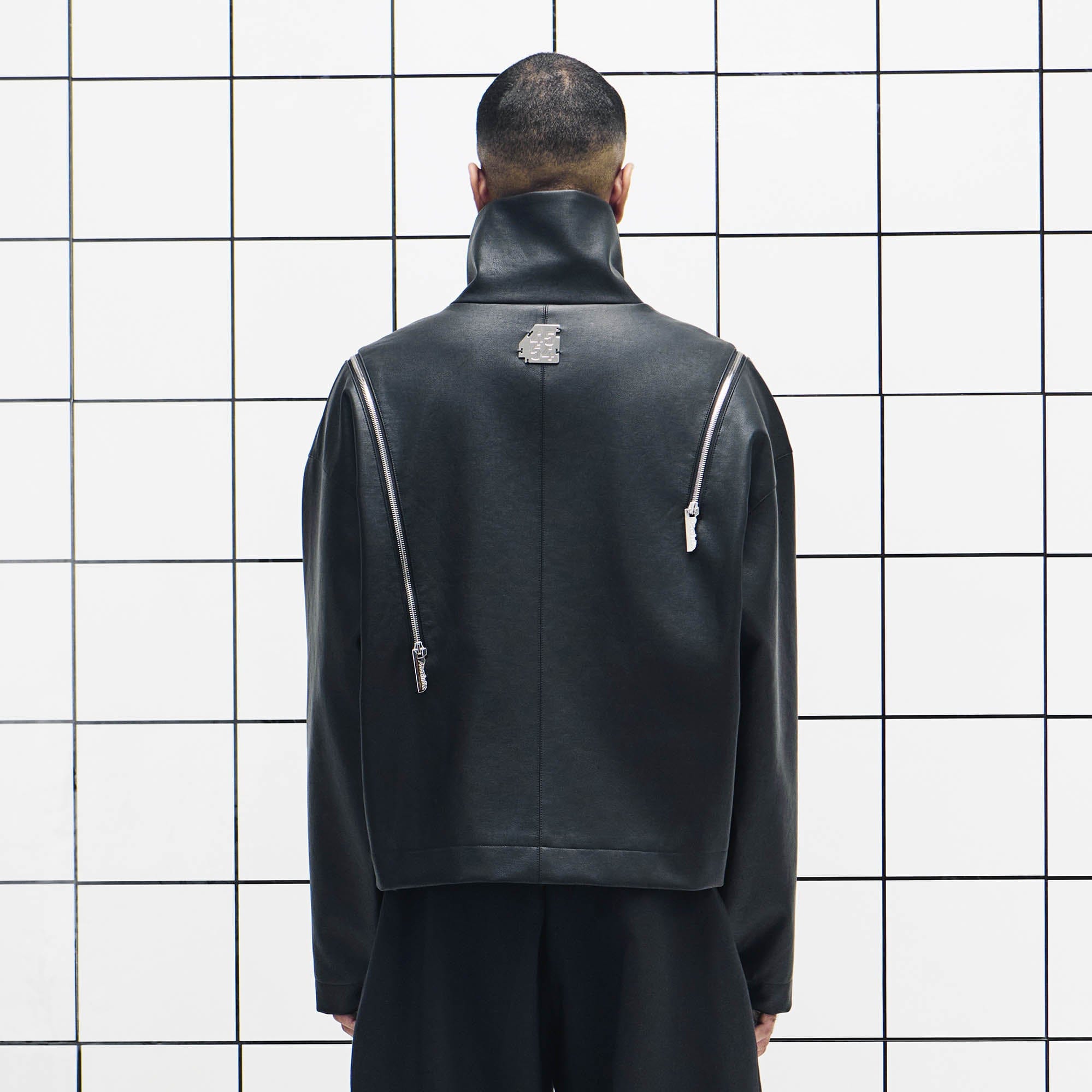 455EMBLE Multi-Zip Studded High-Collar PU Jacket, premium urban and streetwear designers apparel on PROJECTISR.com, 455EMBLE