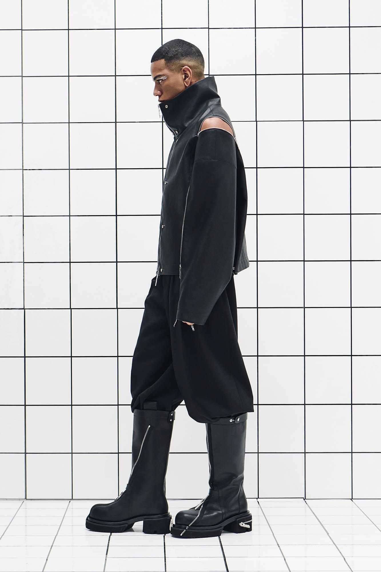 455EMBLE Multi-Zip Studded High-Collar PU Jacket, premium urban and streetwear designers apparel on PROJECTISR.com, 455EMBLE