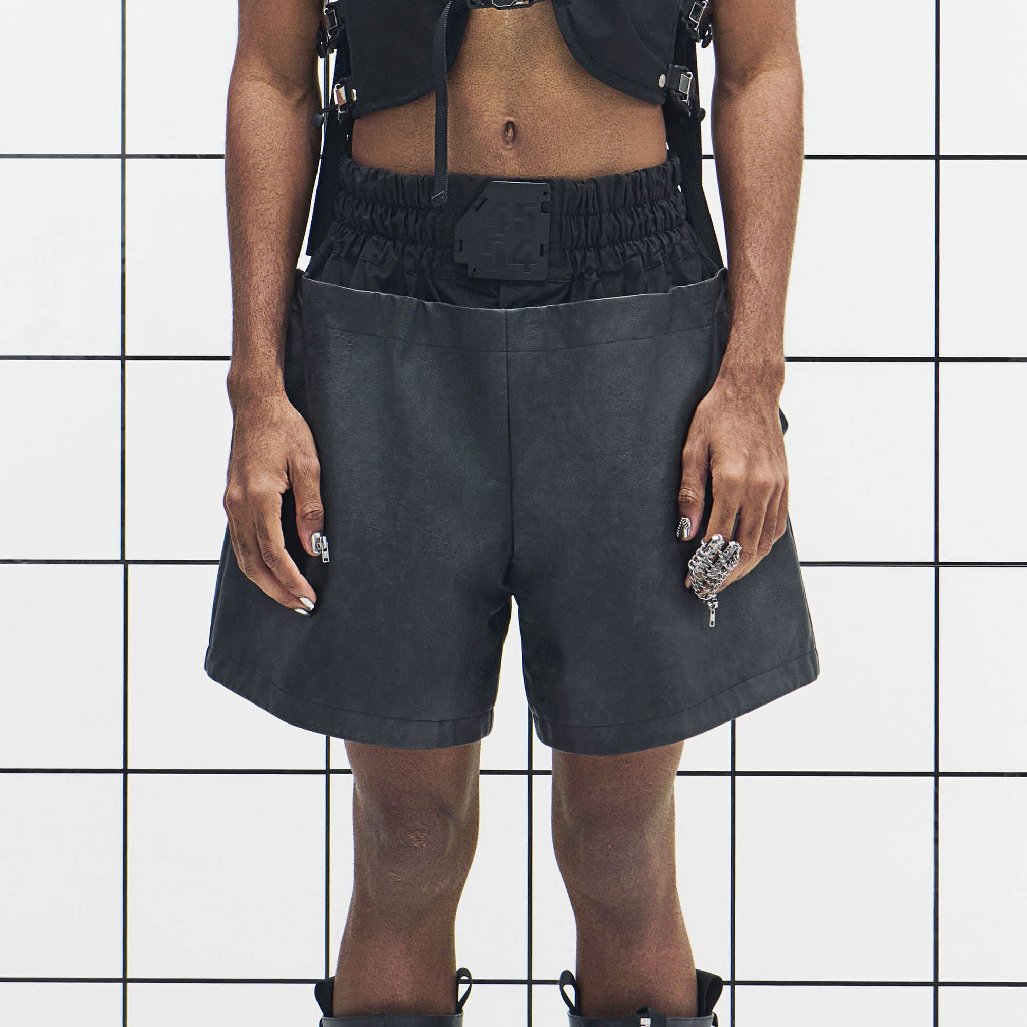455EMBLE Layered Boxing PU Shorts, premium urban and streetwear designers apparel on PROJECTISR.com, 455EMBLE