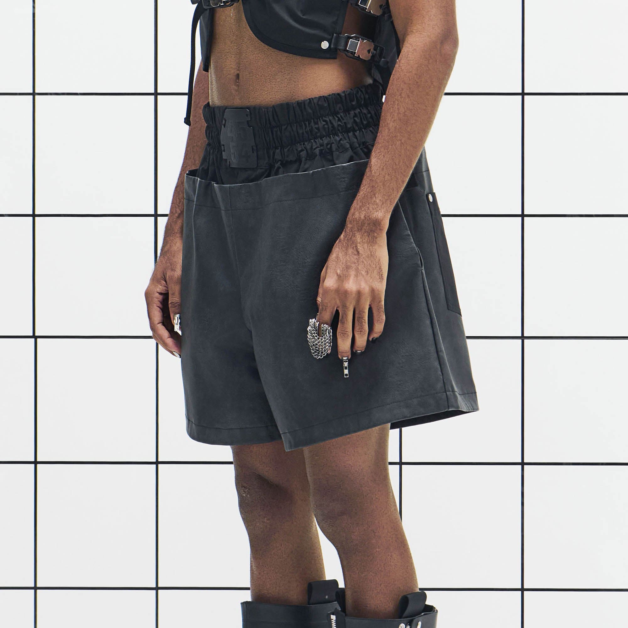455EMBLE Layered Boxing PU Shorts, premium urban and streetwear designers apparel on PROJECTISR.com, 455EMBLE