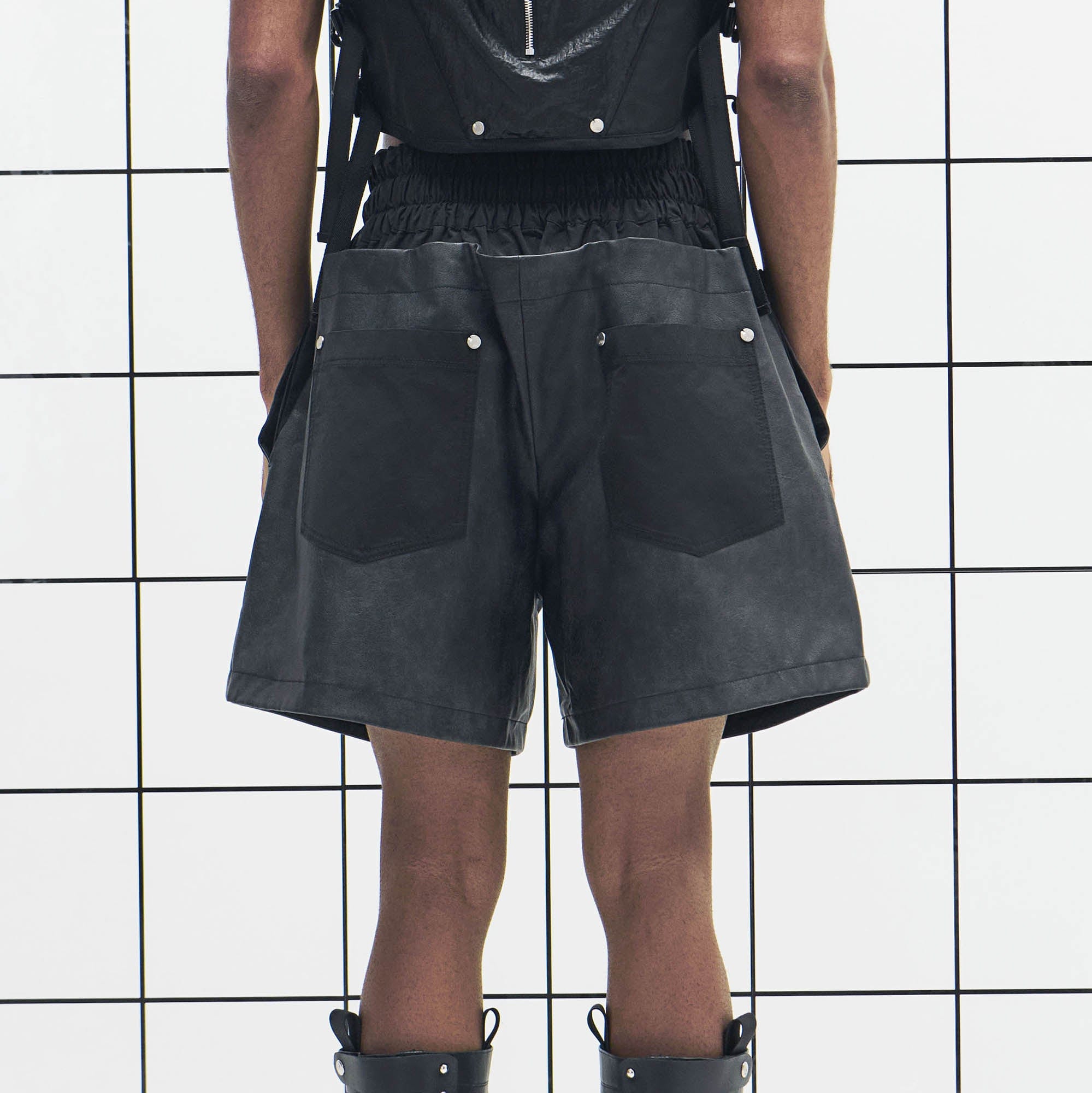 455EMBLE Layered Boxing PU Shorts, premium urban and streetwear designers apparel on PROJECTISR.com, 455EMBLE