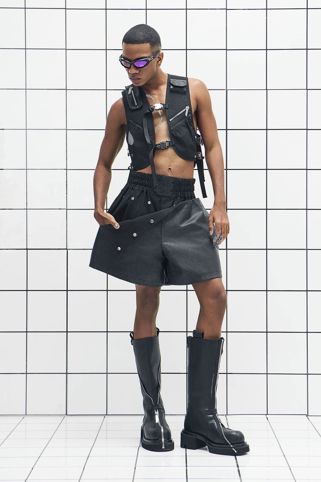 455EMBLE Layered Boxing PU Shorts, premium urban and streetwear designers apparel on PROJECTISR.com, 455EMBLE