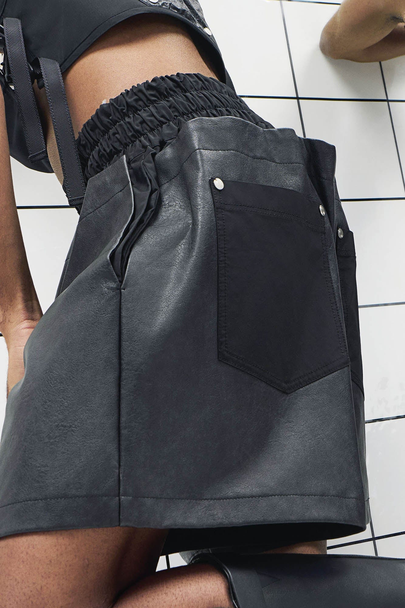 455EMBLE Layered Boxing PU Shorts, premium urban and streetwear designers apparel on PROJECTISR.com, 455EMBLE