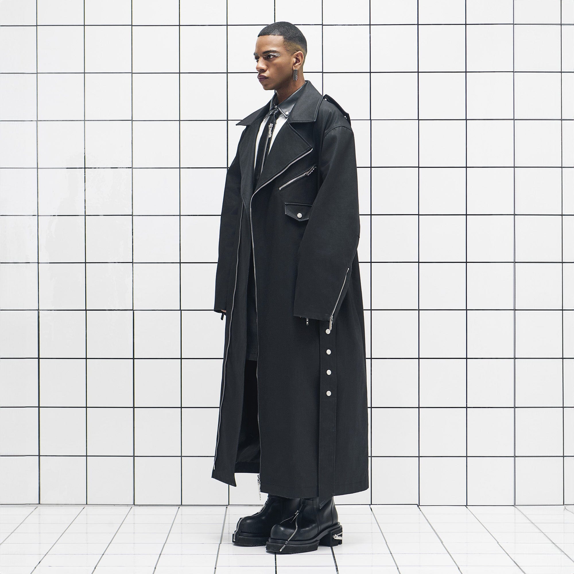 455EMBLE Snap-Fastener PU Trench Coat, premium urban and streetwear designers apparel on PROJECTISR.com, 455EMBLE