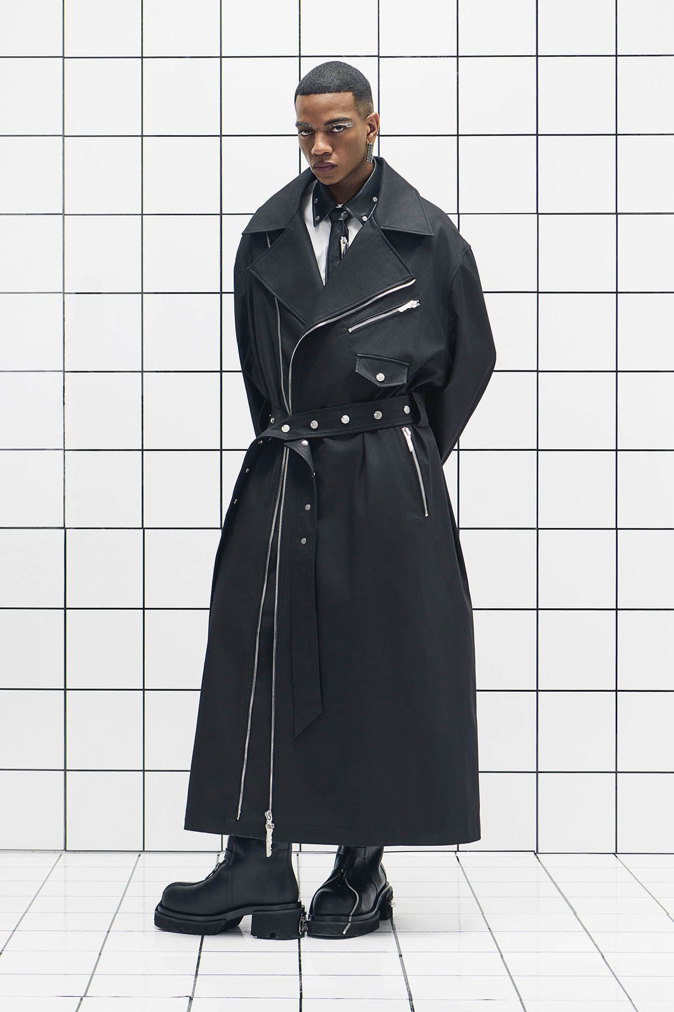 455EMBLE Snap-Fastener PU Trench Coat, premium urban and streetwear designers apparel on PROJECTISR.com, 455EMBLE