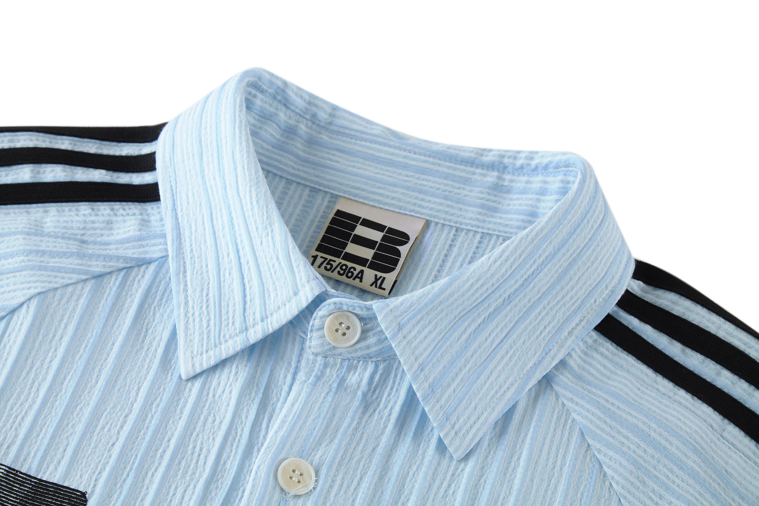 BONELESS Pinstriped Seersucker Raglan Half Shirt, premium urban and streetwear designers apparel on PROJECTISR.com, BONELESS