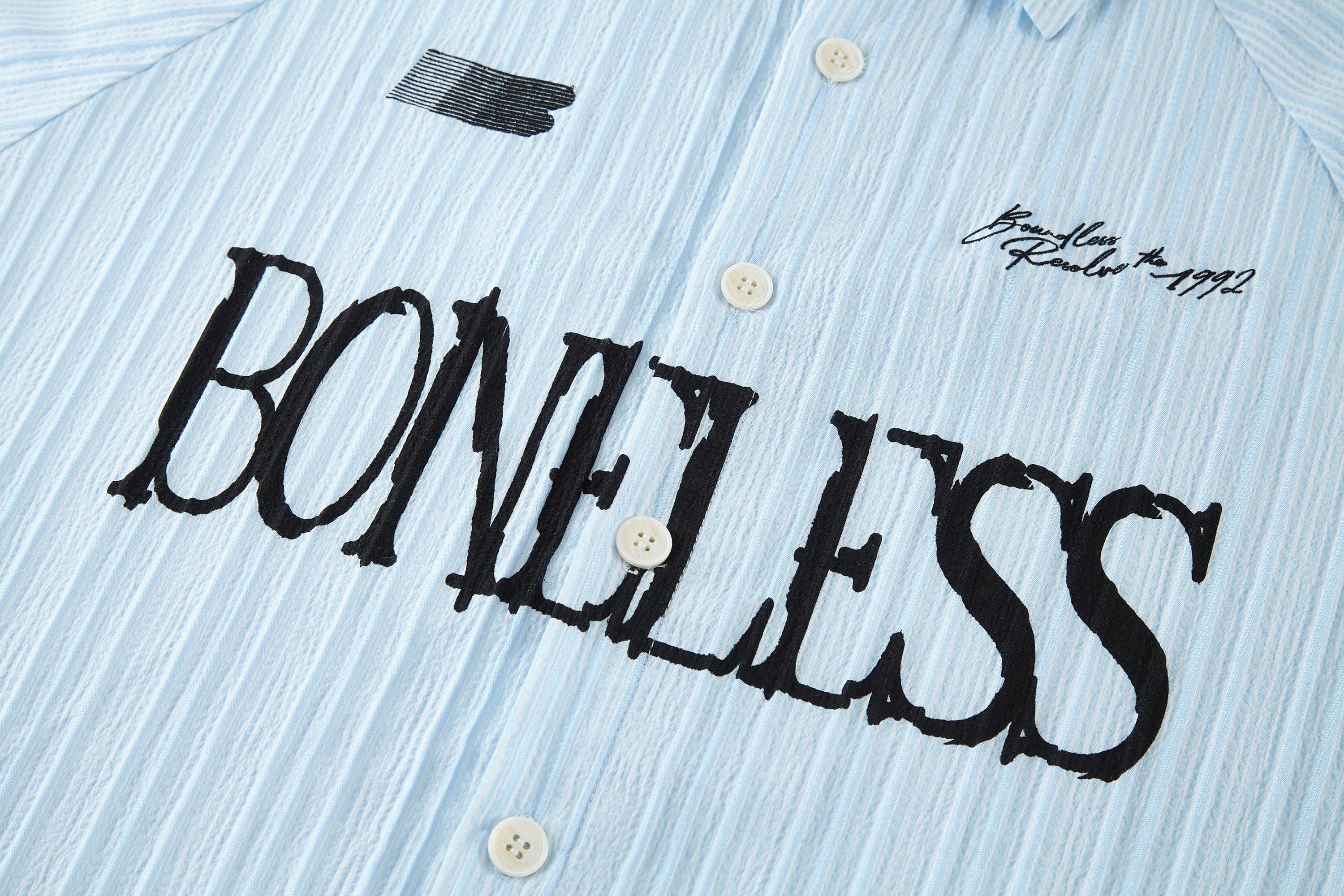 BONELESS Pinstriped Seersucker Raglan Half Shirt, premium urban and streetwear designers apparel on PROJECTISR.com, BONELESS