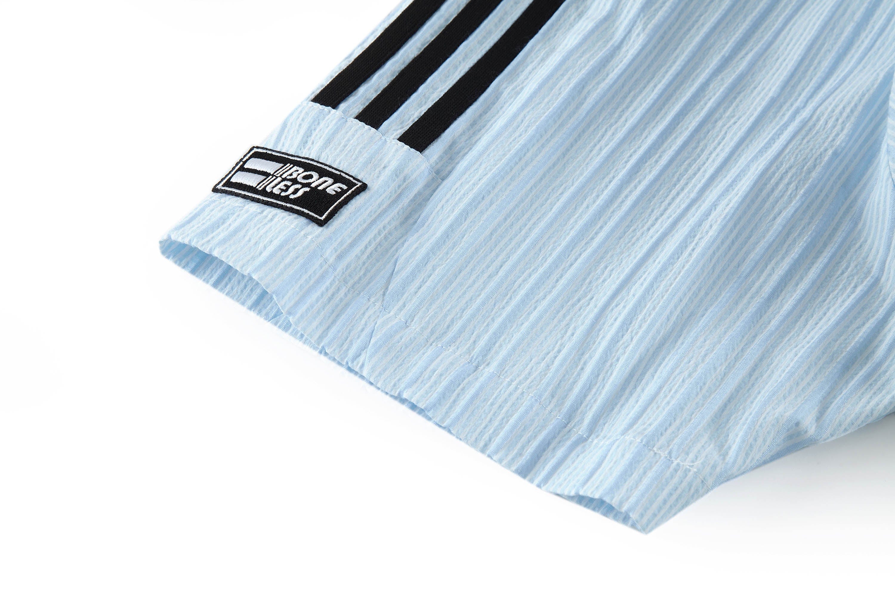 BONELESS Pinstriped Seersucker Raglan Half Shirt, premium urban and streetwear designers apparel on PROJECTISR.com, BONELESS
