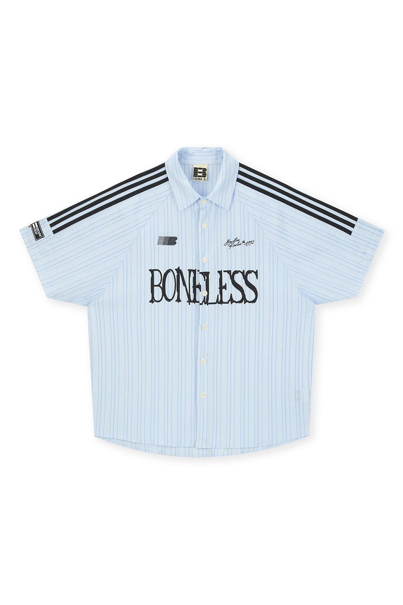 BONELESS Pinstriped Seersucker Raglan Half Shirt, premium urban and streetwear designers apparel on PROJECTISR.com, BONELESS