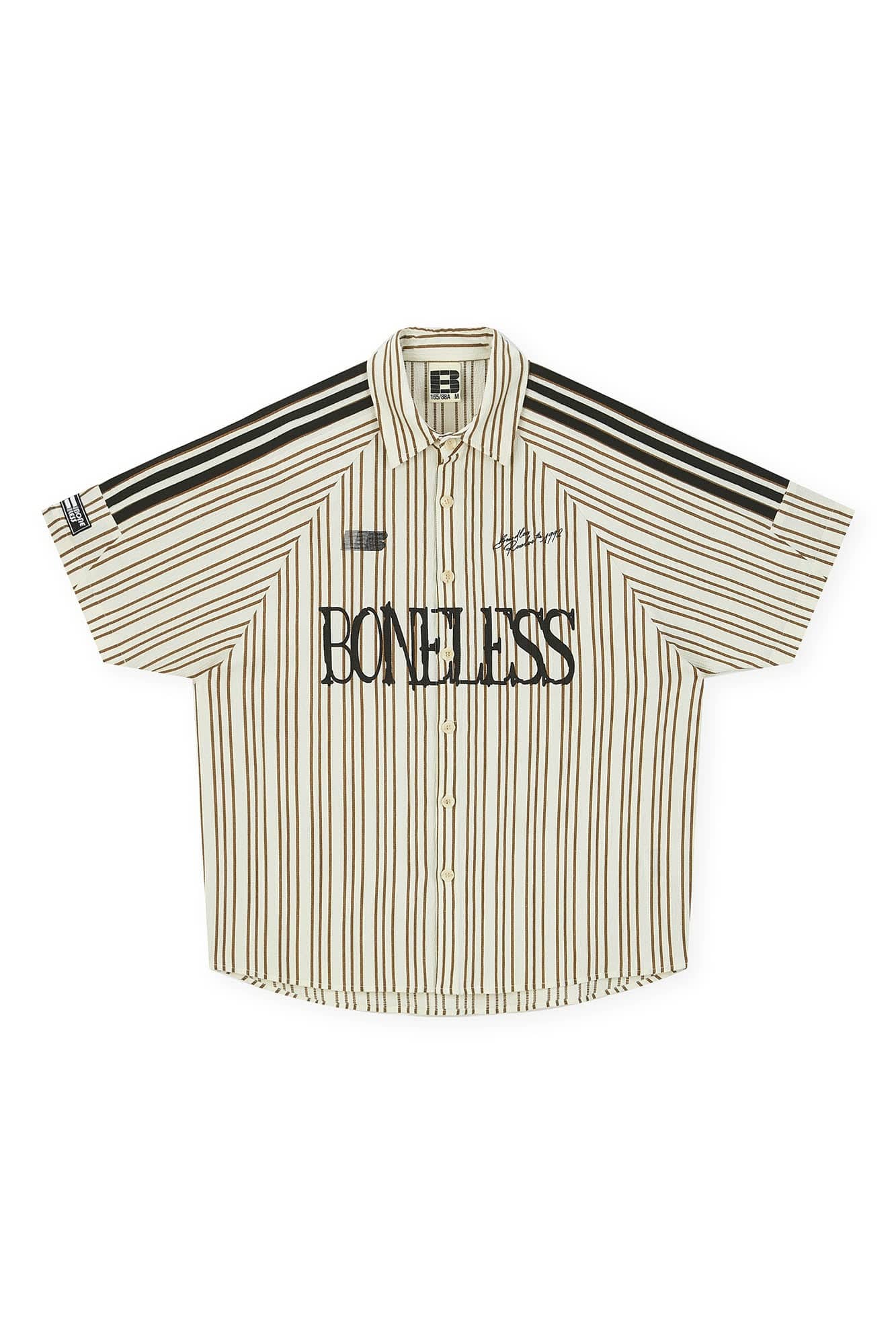 BONELESS Pinstriped Seersucker Raglan Half Shirt, premium urban and streetwear designers apparel on PROJECTISR.com, BONELESS