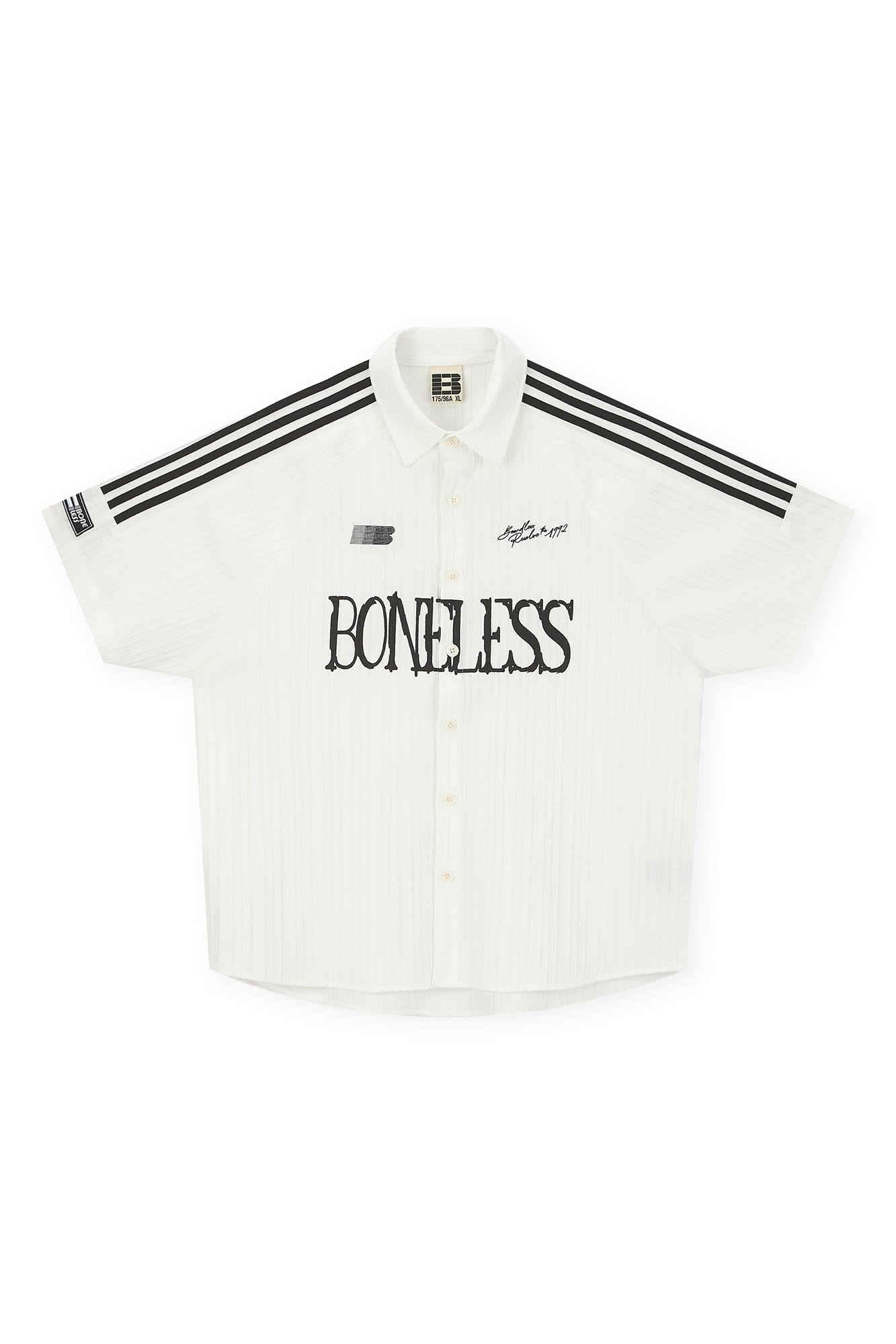 BONELESS Pinstriped Seersucker Raglan Half Shirt, premium urban and streetwear designers apparel on PROJECTISR.com, BONELESS