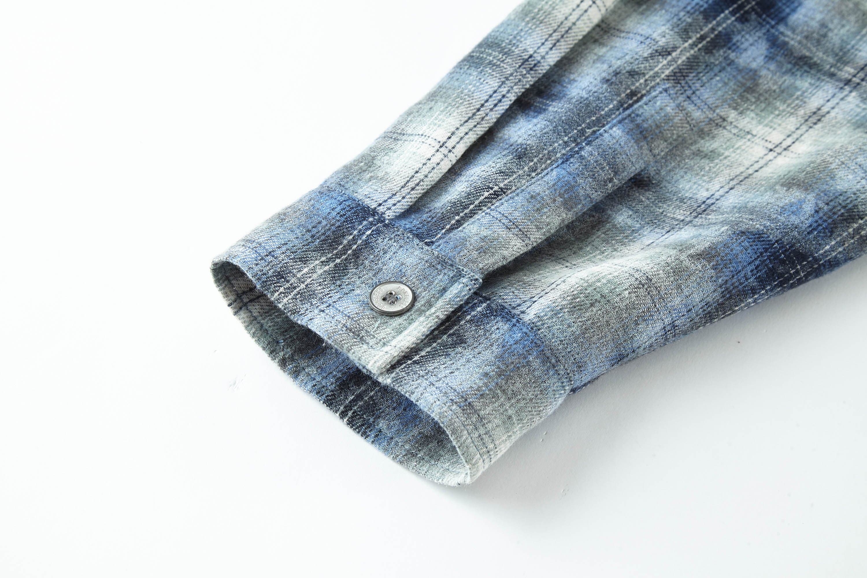 BONELESS Grunge Faded Check Band Patch Shirt, premium urban and streetwear designers apparel on PROJECTISR.com, BONELESS