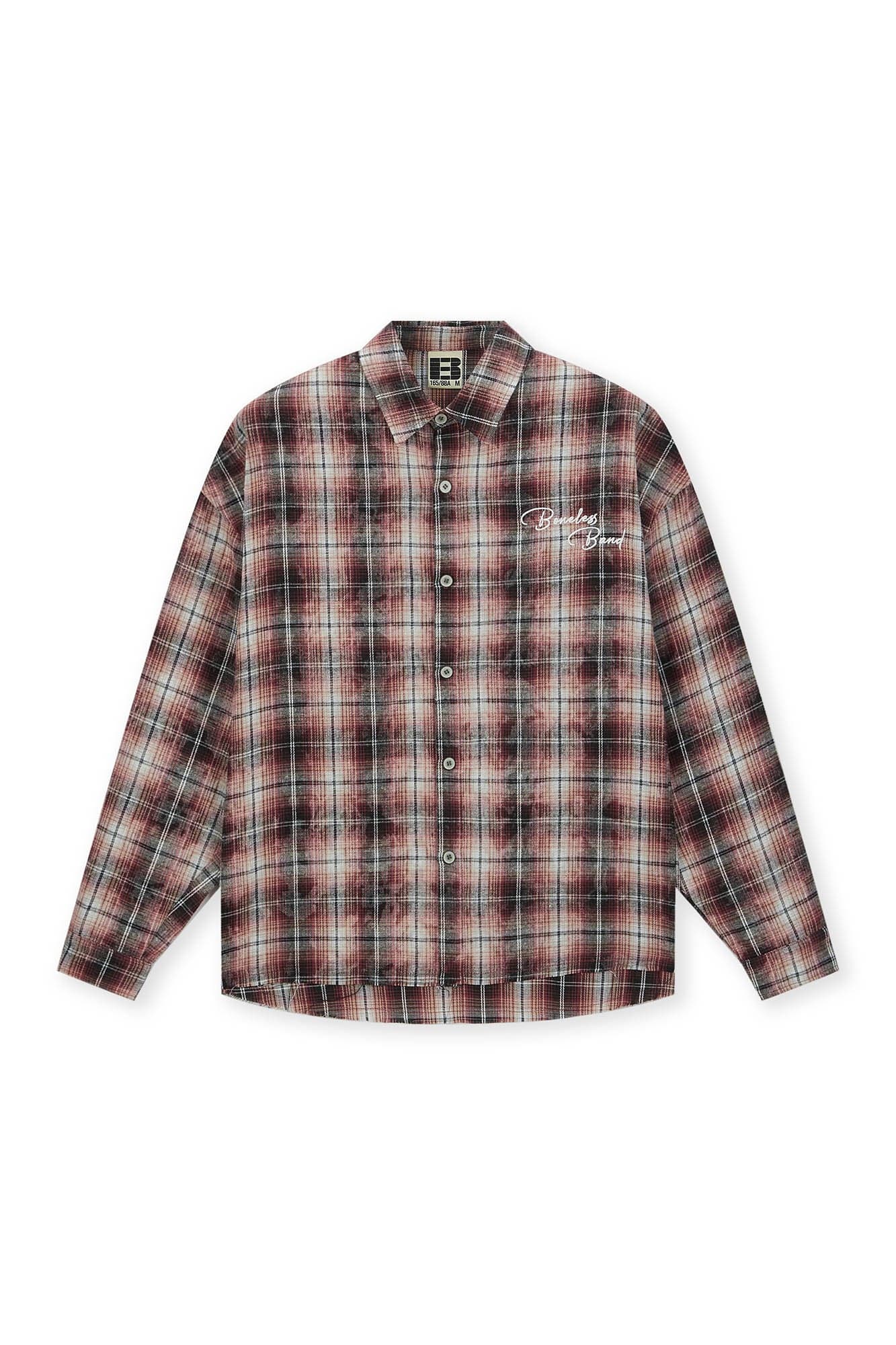 BONELESS Grunge Faded Check Band Patch Shirt, premium urban and streetwear designers apparel on PROJECTISR.com, BONELESS