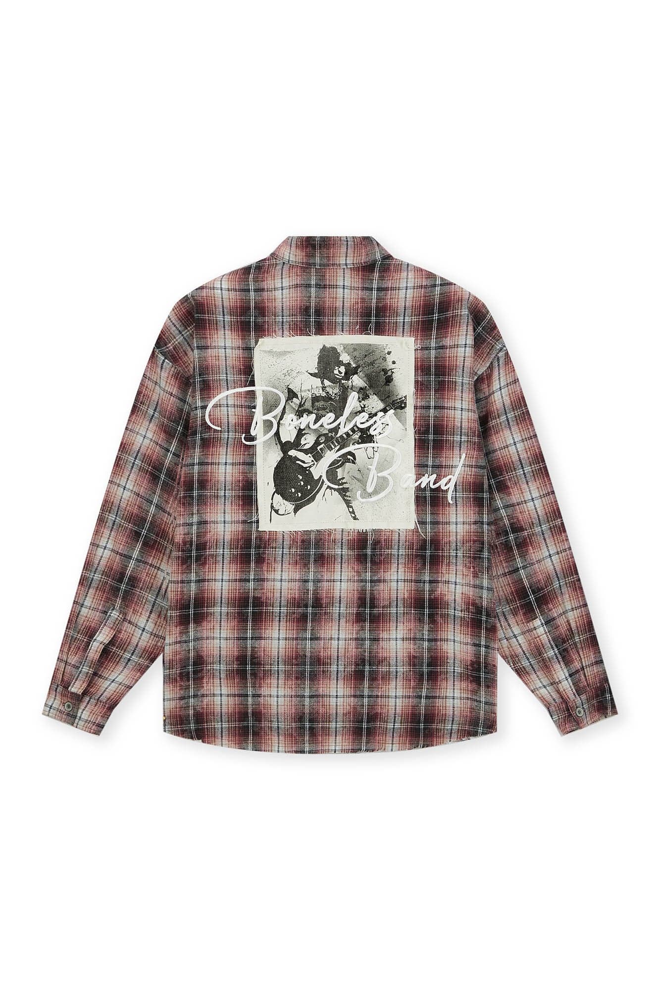 BONELESS Grunge Faded Check Band Patch Shirt, premium urban and streetwear designers apparel on PROJECTISR.com, BONELESS