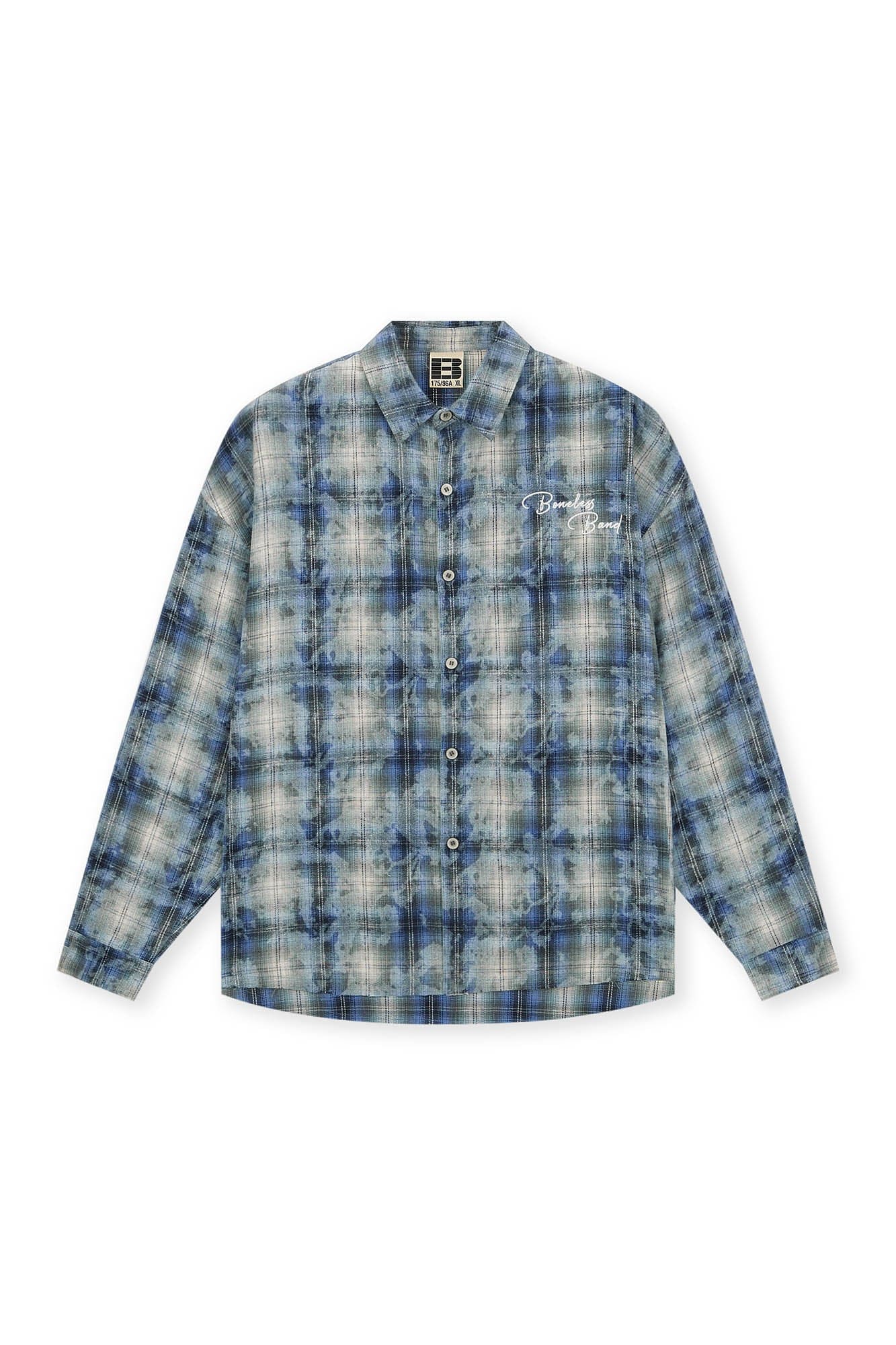 BONELESS Grunge Faded Check Band Patch Shirt, premium urban and streetwear designers apparel on PROJECTISR.com, BONELESS