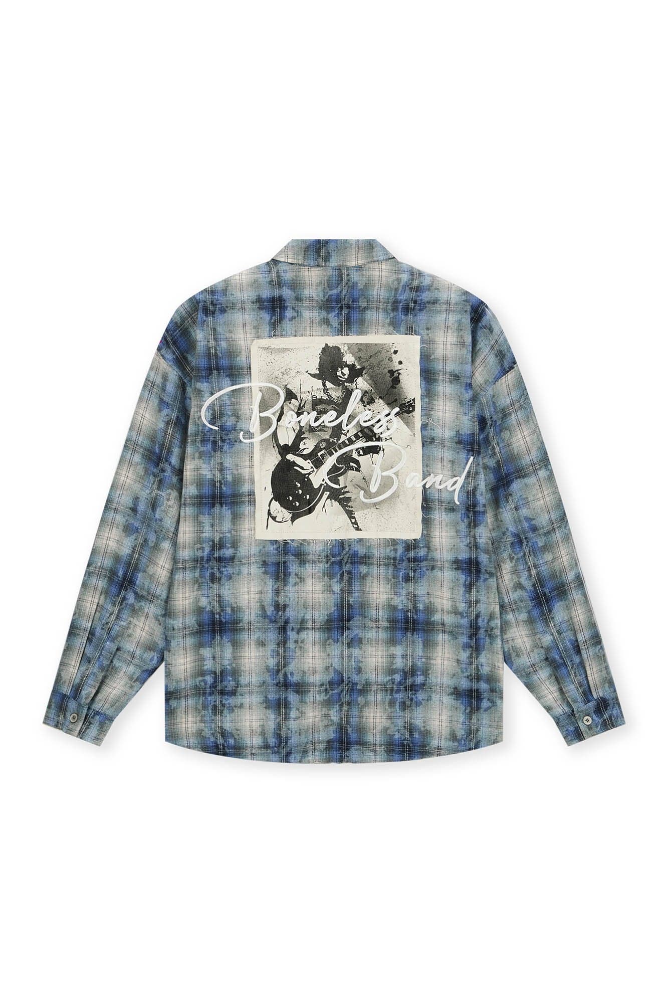 BONELESS Grunge Faded Check Band Patch Shirt, premium urban and streetwear designers apparel on PROJECTISR.com, BONELESS