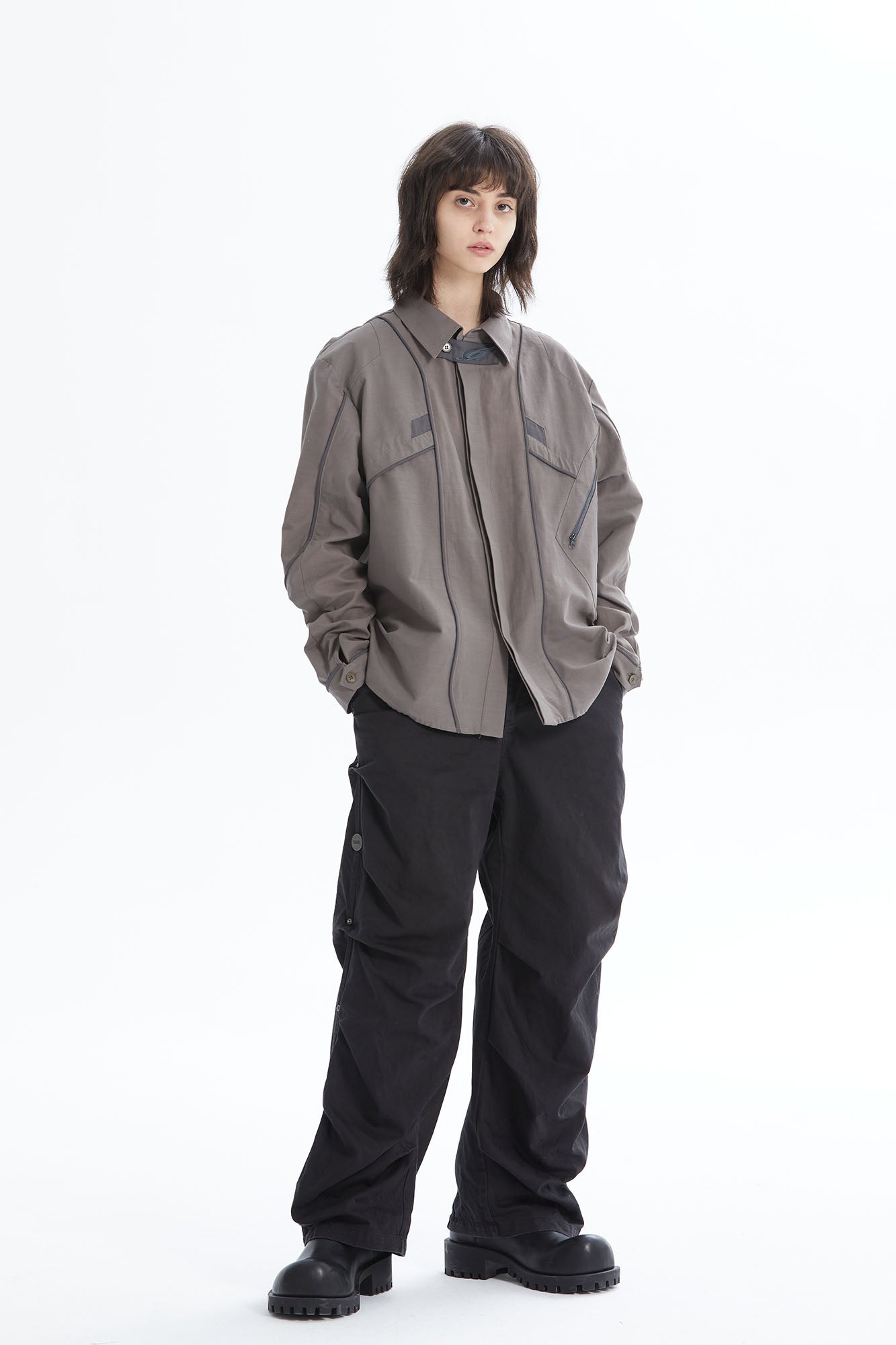 ERROR CODE ROBOT Modular Panel Button-Up Utility Shirt, premium urban and streetwear designers apparel on PROJECTISR.com, ERROR CODE ROBOT