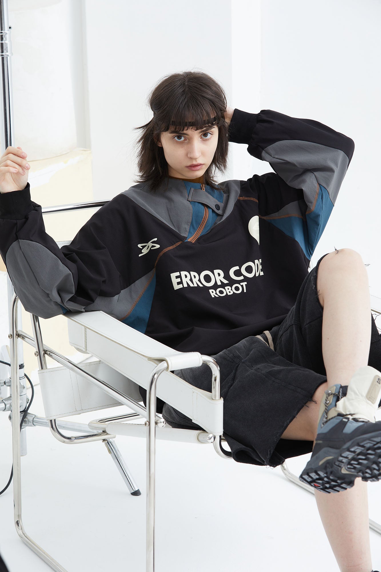 ERROR CODE ROBOT Asymmetric Zip Contrast Panel Sweatshirt, premium urban and streetwear designers apparel on PROJECTISR.com, ERROR CODE ROBOT