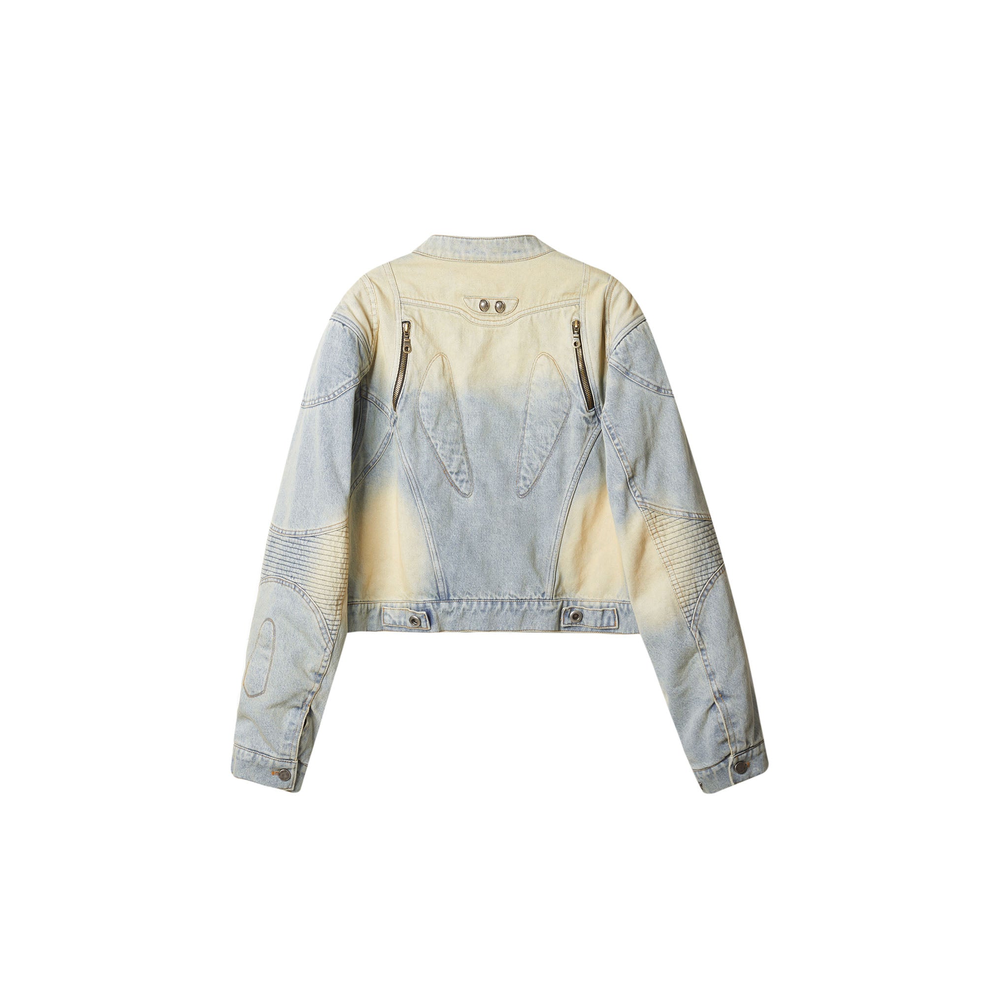 ERROR CODE ROBOT Distressed Washed Cropped Biker Denim Jacket, premium urban and streetwear designers apparel on PROJECTISR.com, ERROR CODE ROBOT