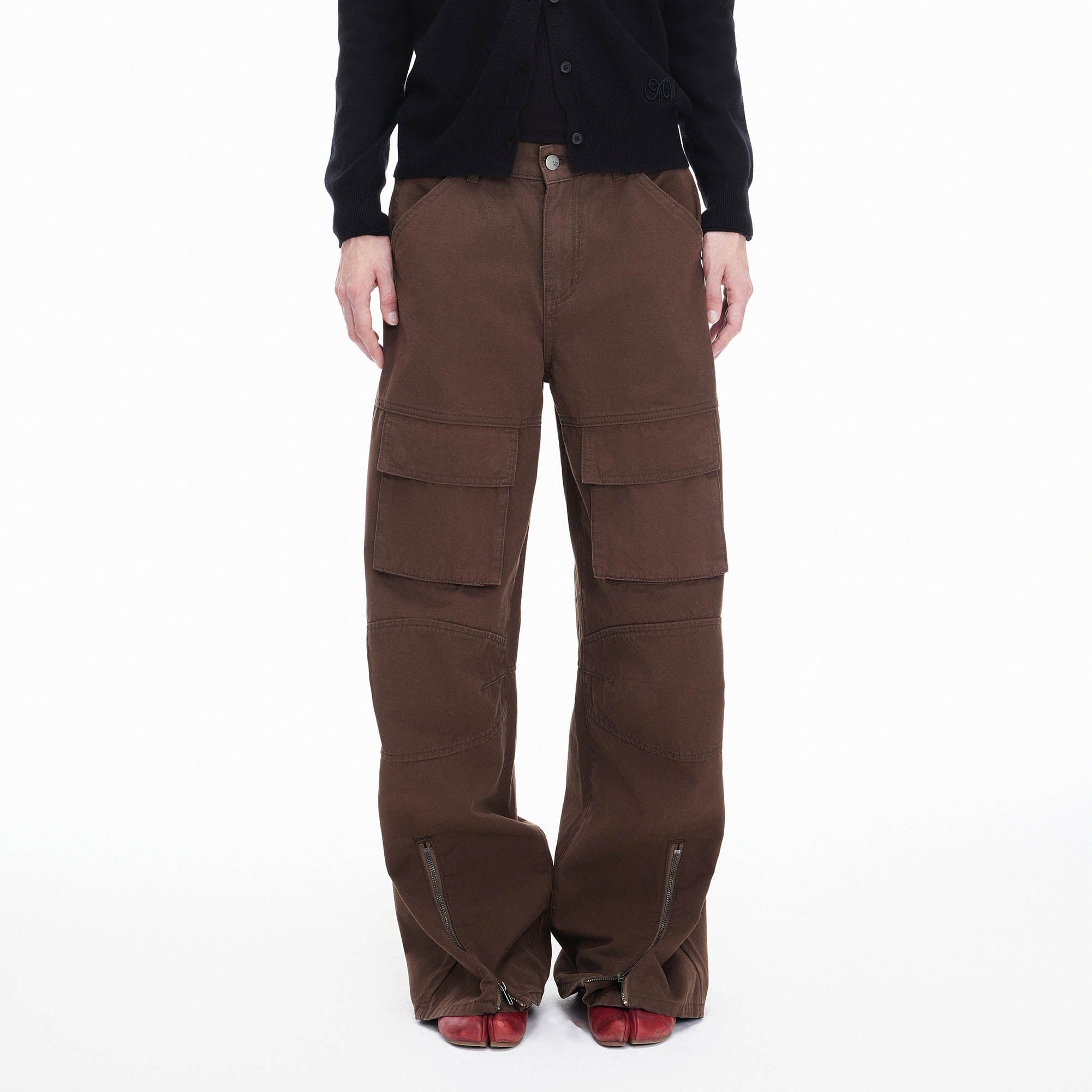 ARTIFICIAL WORLD Zip-Hem Multi-Pocket Wide-Leg Cargo, premium urban and streetwear designers apparel on PROJECTISR.com, ARTIFICIAL WORLD