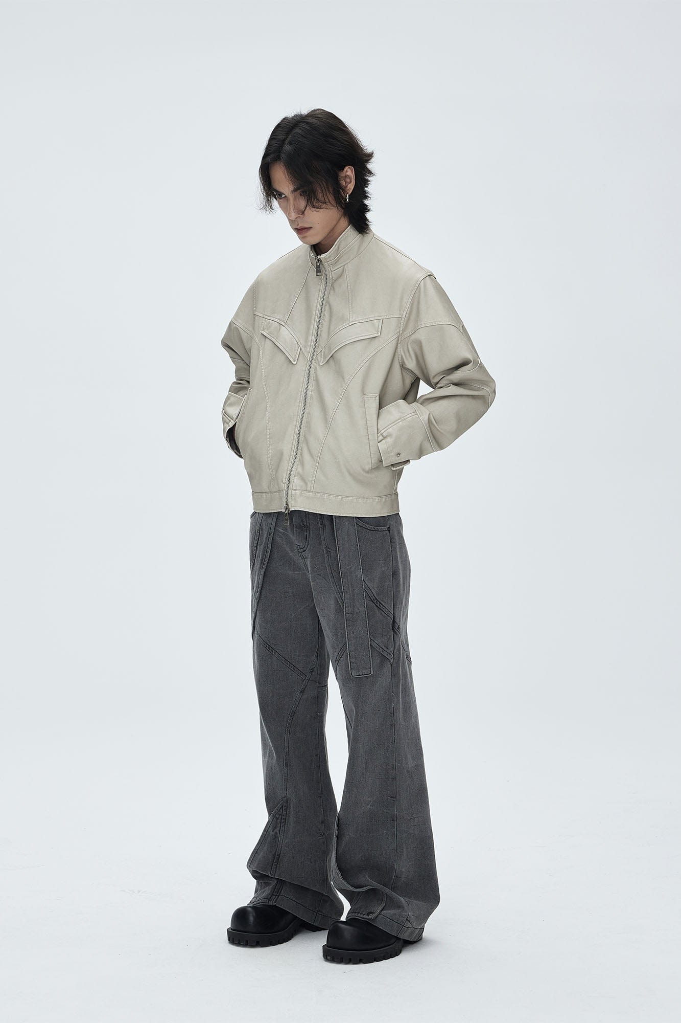 CATSSTAC Panel Washed Detachable Belt Wide-Leg Jeans, premium urban and streetwear designers apparel on PROJECTISR.com, CATSSTAC