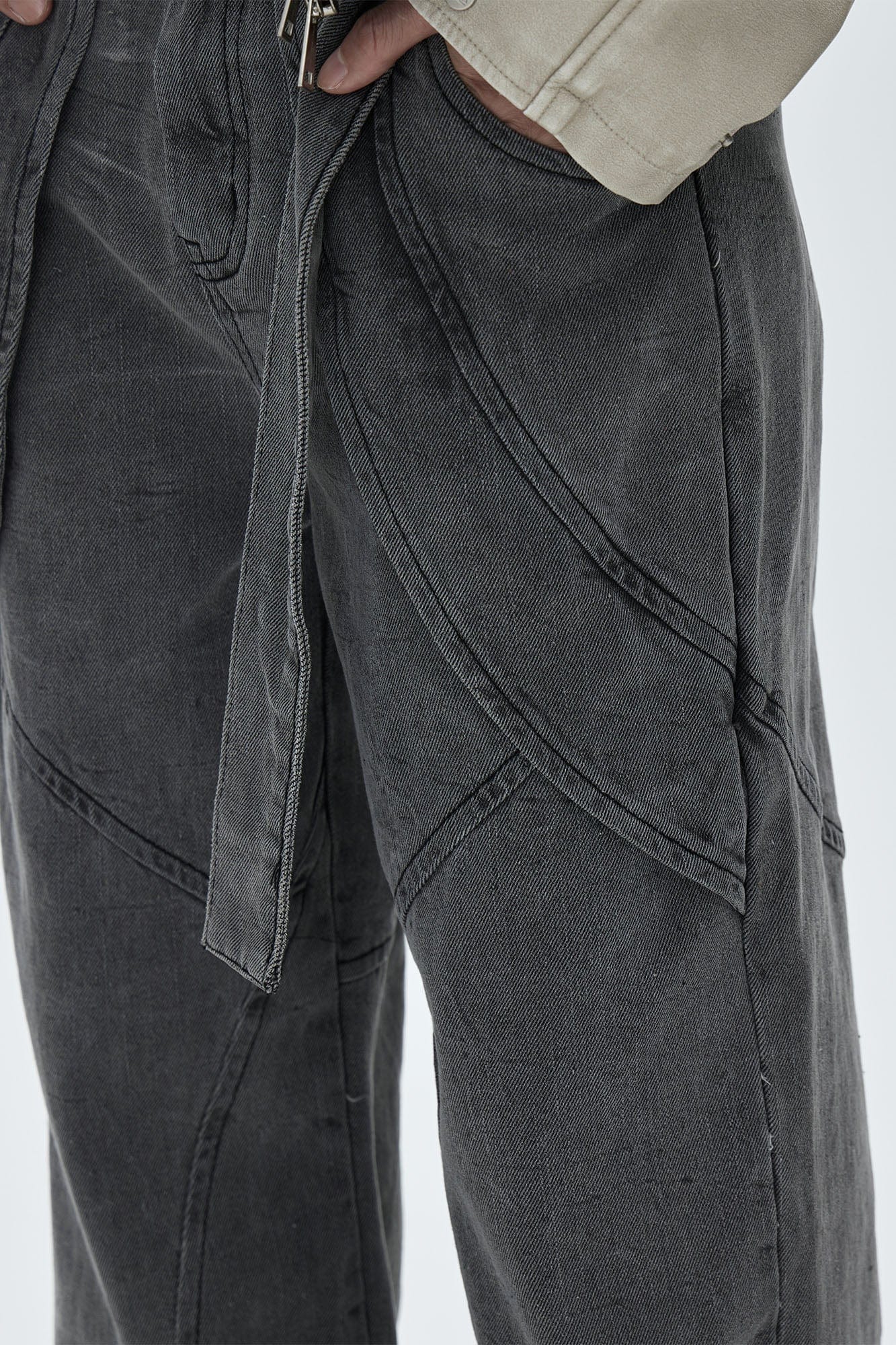 CATSSTAC Panel Washed Detachable Belt Wide-Leg Jeans, premium urban and streetwear designers apparel on PROJECTISR.com, CATSSTAC