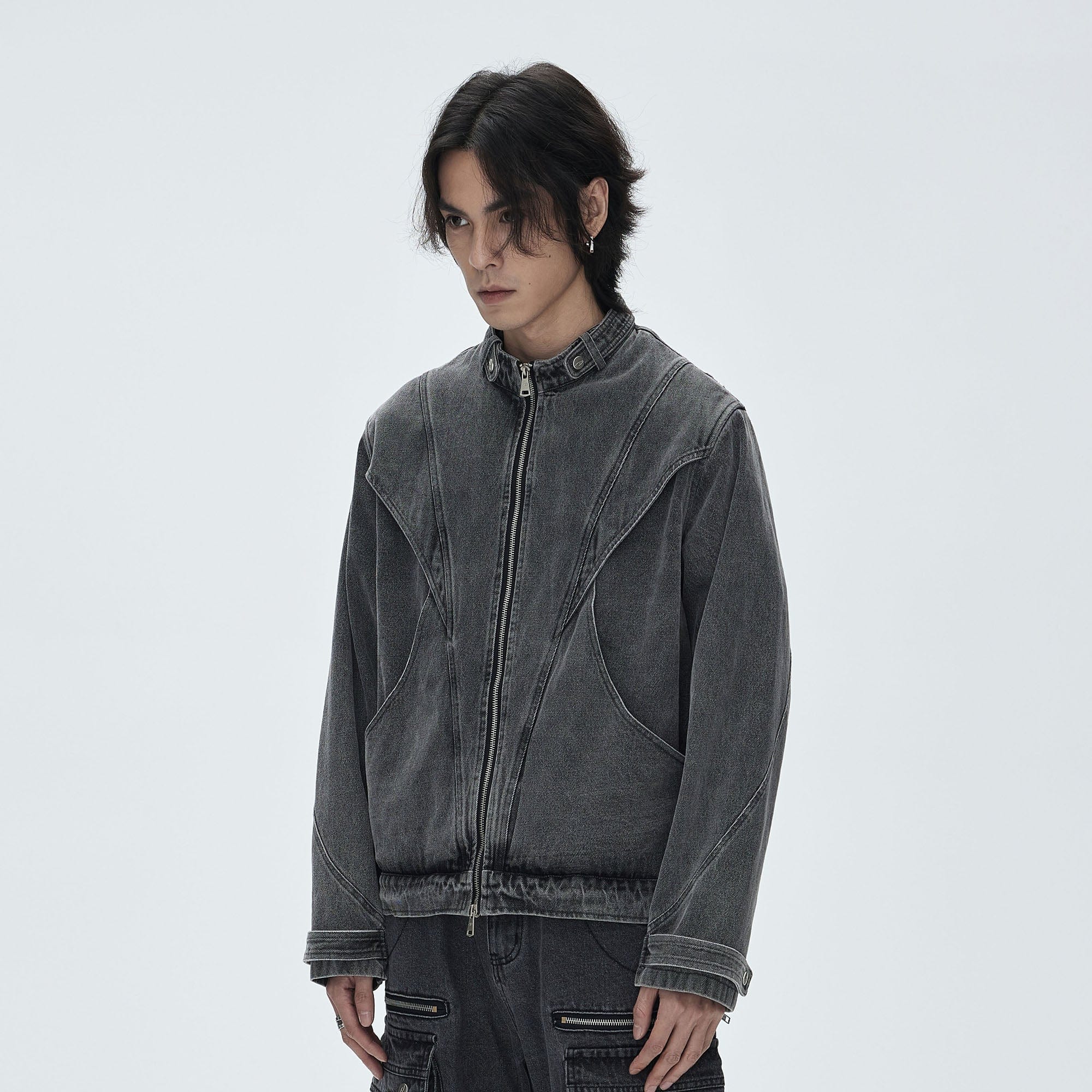 CATSSTAC Turtle-Neck Washed Denim Jacket, premium urban and streetwear designers apparel on PROJECTISR.com, CATSSTAC