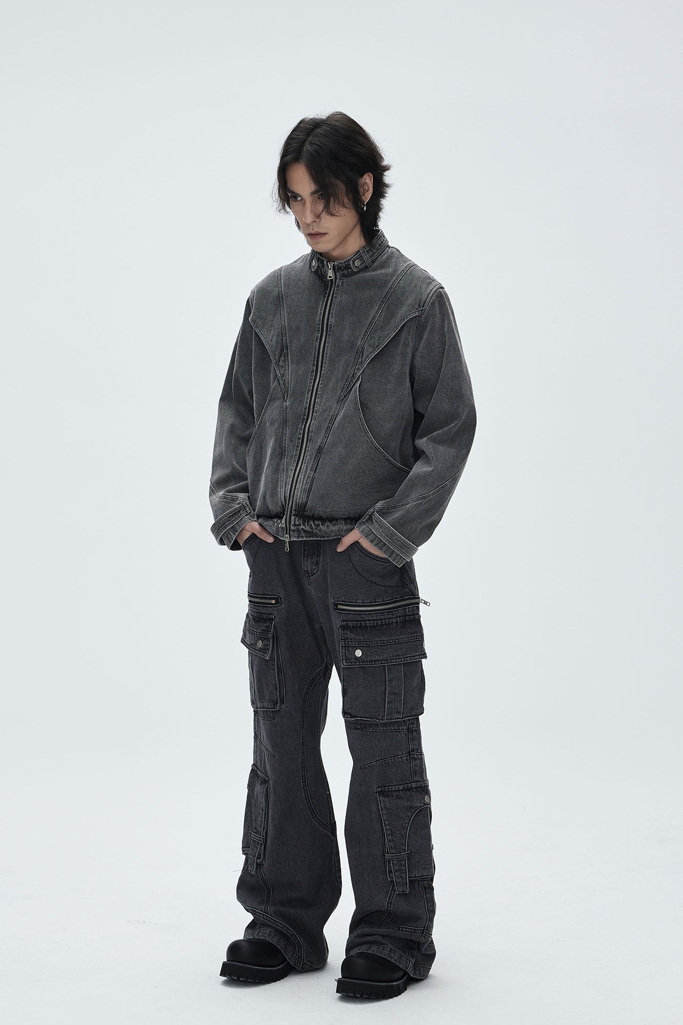 CATSSTAC Turtle-Neck Washed Denim Jacket, premium urban and streetwear designers apparel on PROJECTISR.com, CATSSTAC