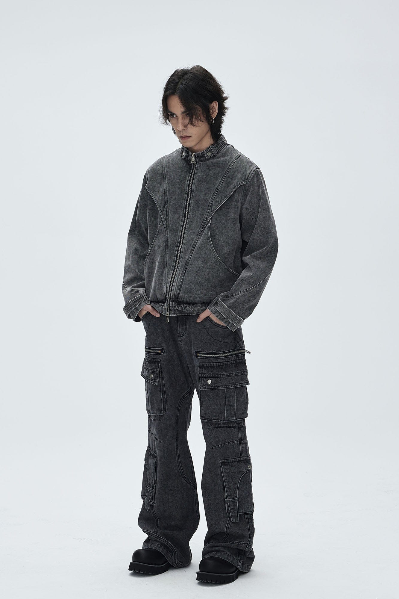 CATSSTAC Turtle-Neck Washed Denim Jacket, premium urban and streetwear designers apparel on PROJECTISR.com, CATSSTAC