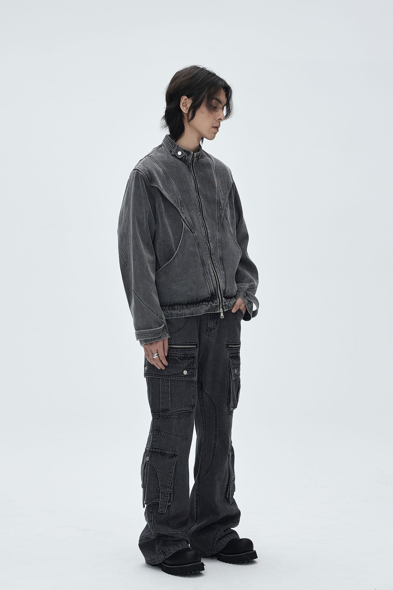CATSSTAC Turtle-Neck Washed Denim Jacket, premium urban and streetwear designers apparel on PROJECTISR.com, CATSSTAC